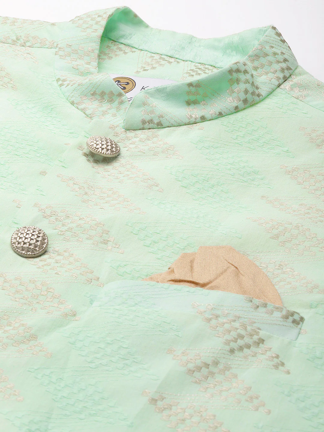 Kisah Men Green Color Kurta Jacket Set - Image 4