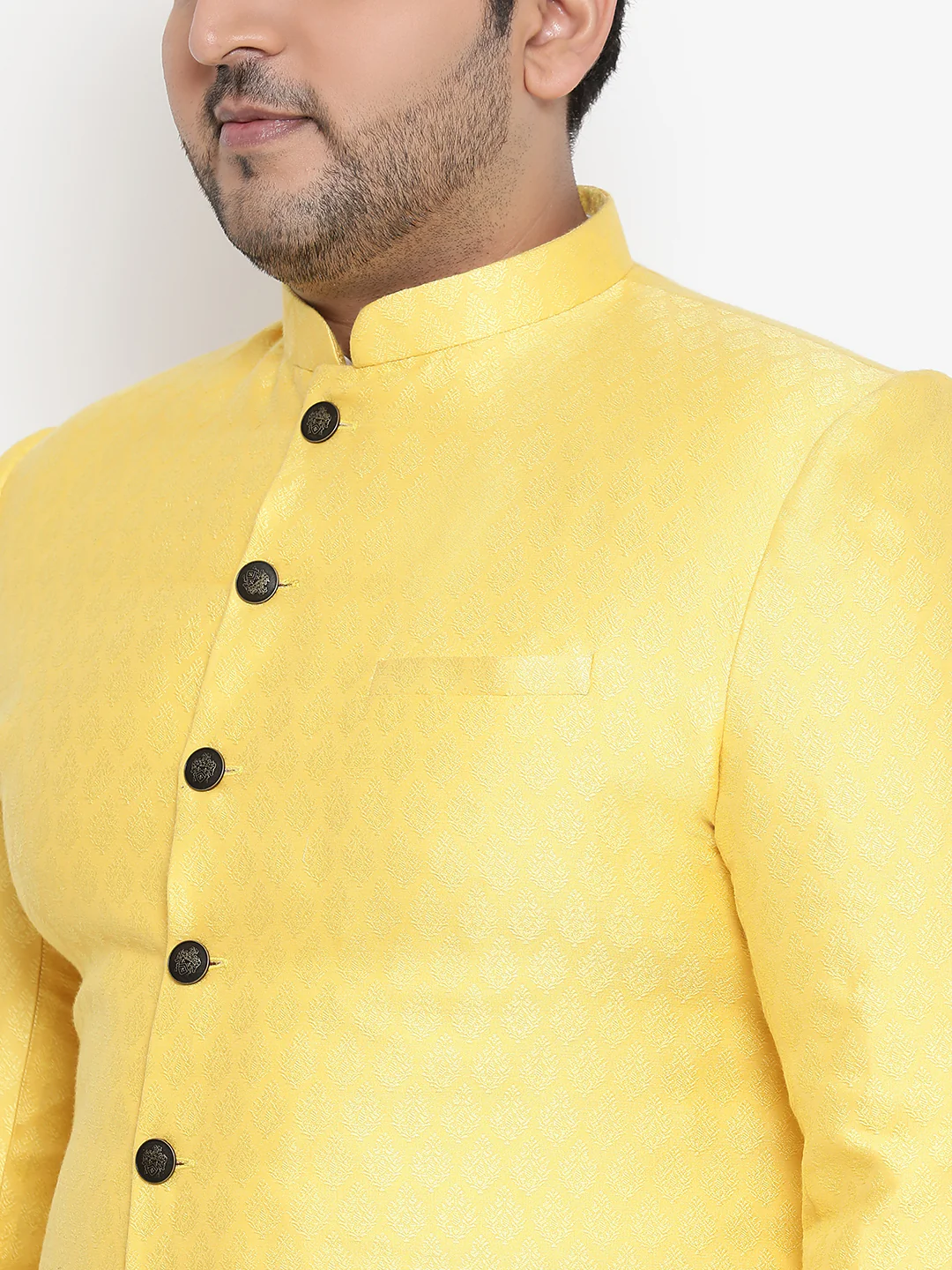 Men's Yellow Indowestern Set With Churidar - Image 5
