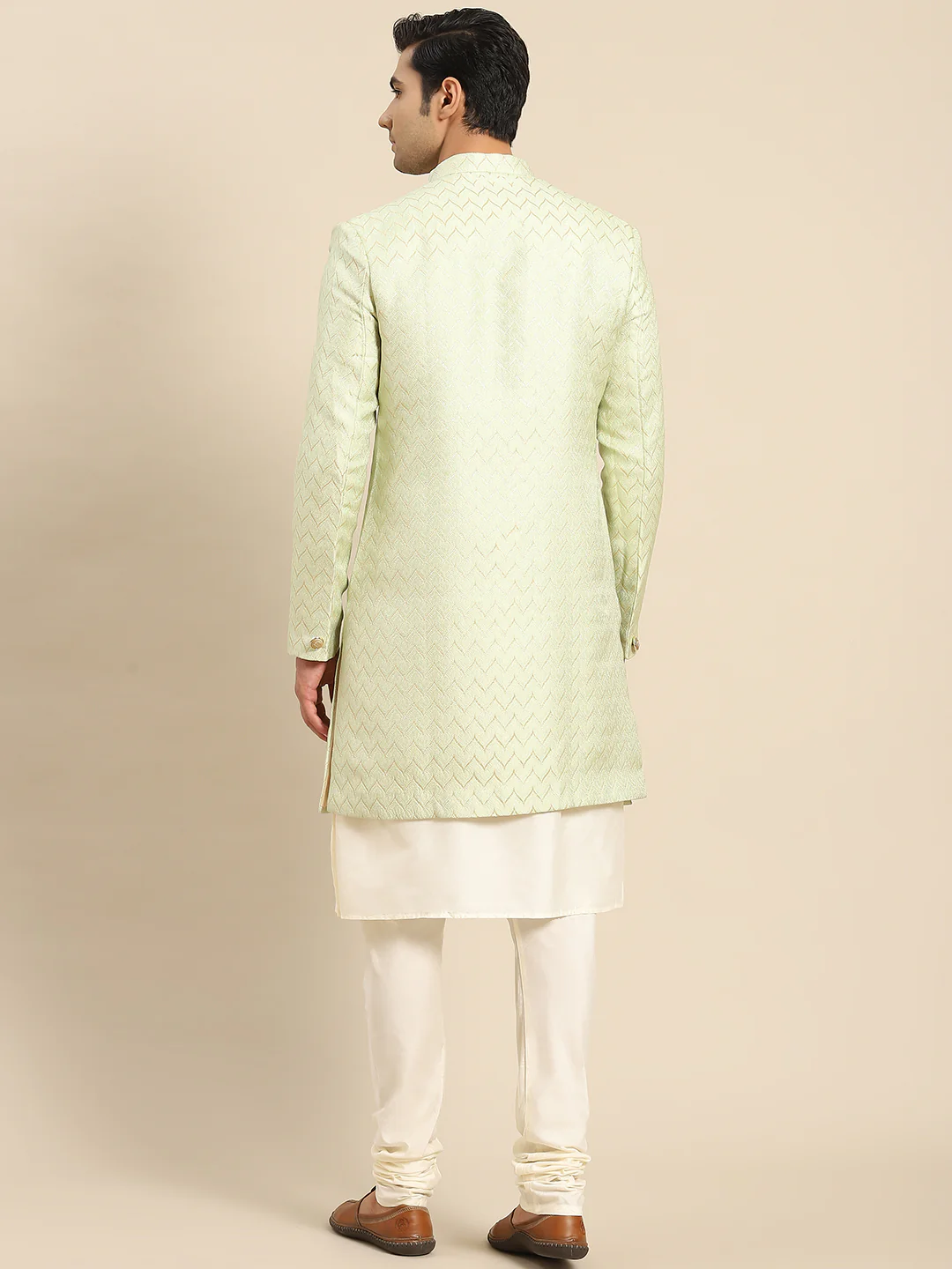 Men's Green Indowestern Set With Kurta and Churidar - Image 3