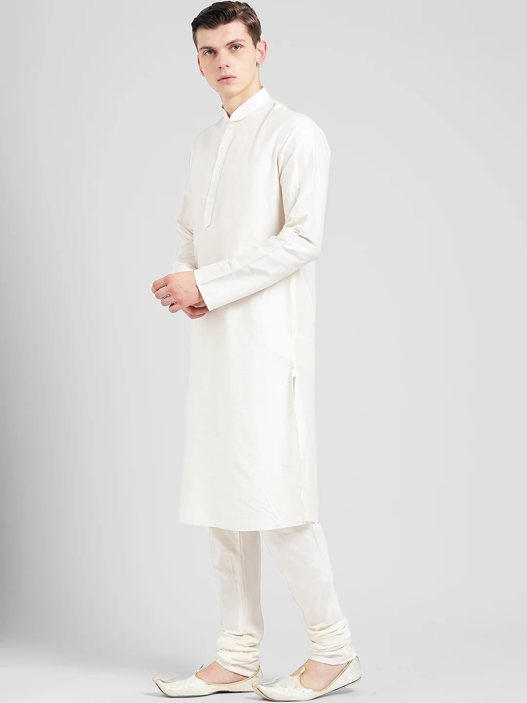 White Cotton Plain Kurta - Image 2