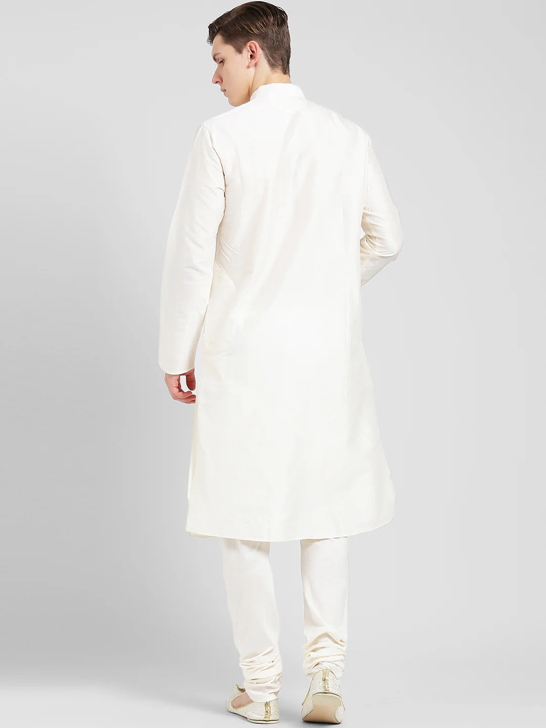 White Cotton Plain Kurta - Image 3