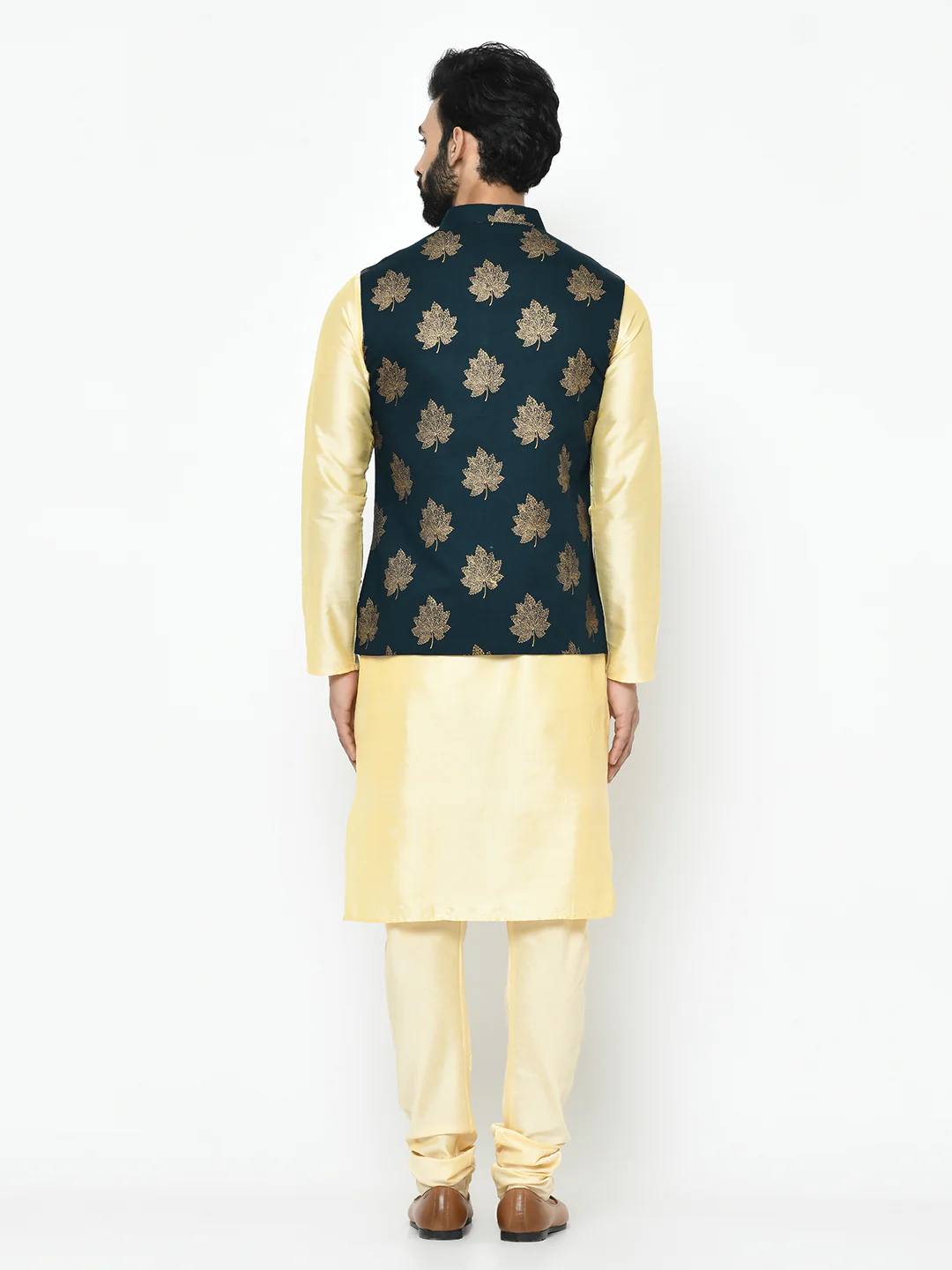 Men's Teal Green Kurta Jacket Pyjama Set - Image 4