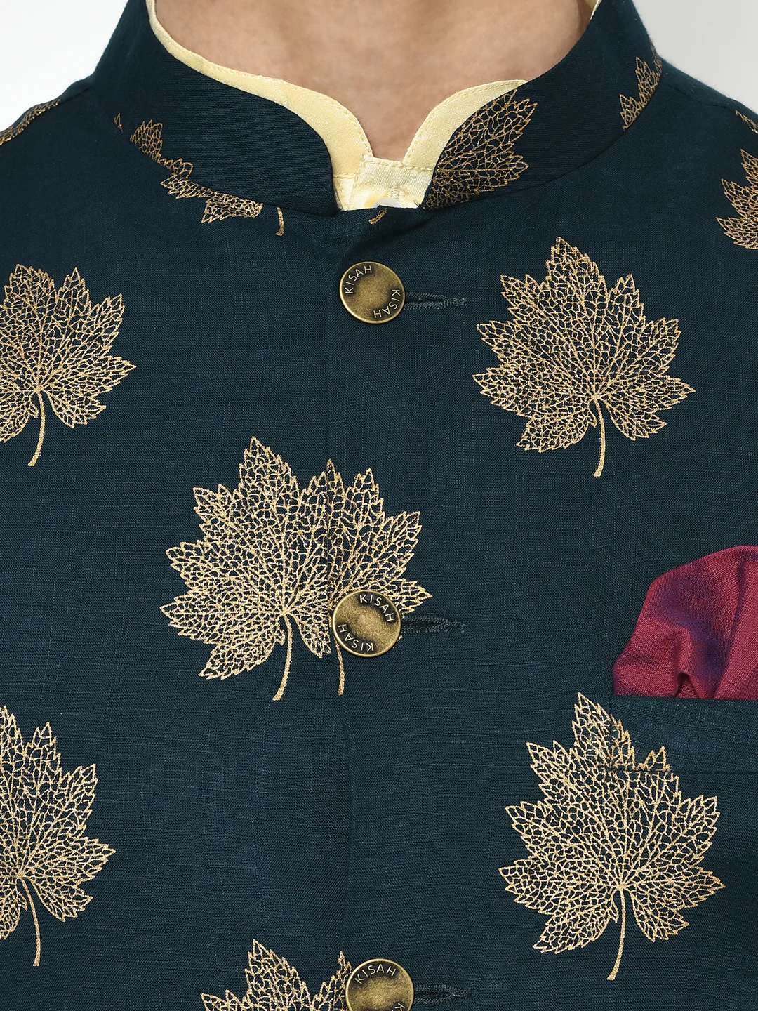Men's Teal Green Kurta Jacket Pyjama Set - Image 5