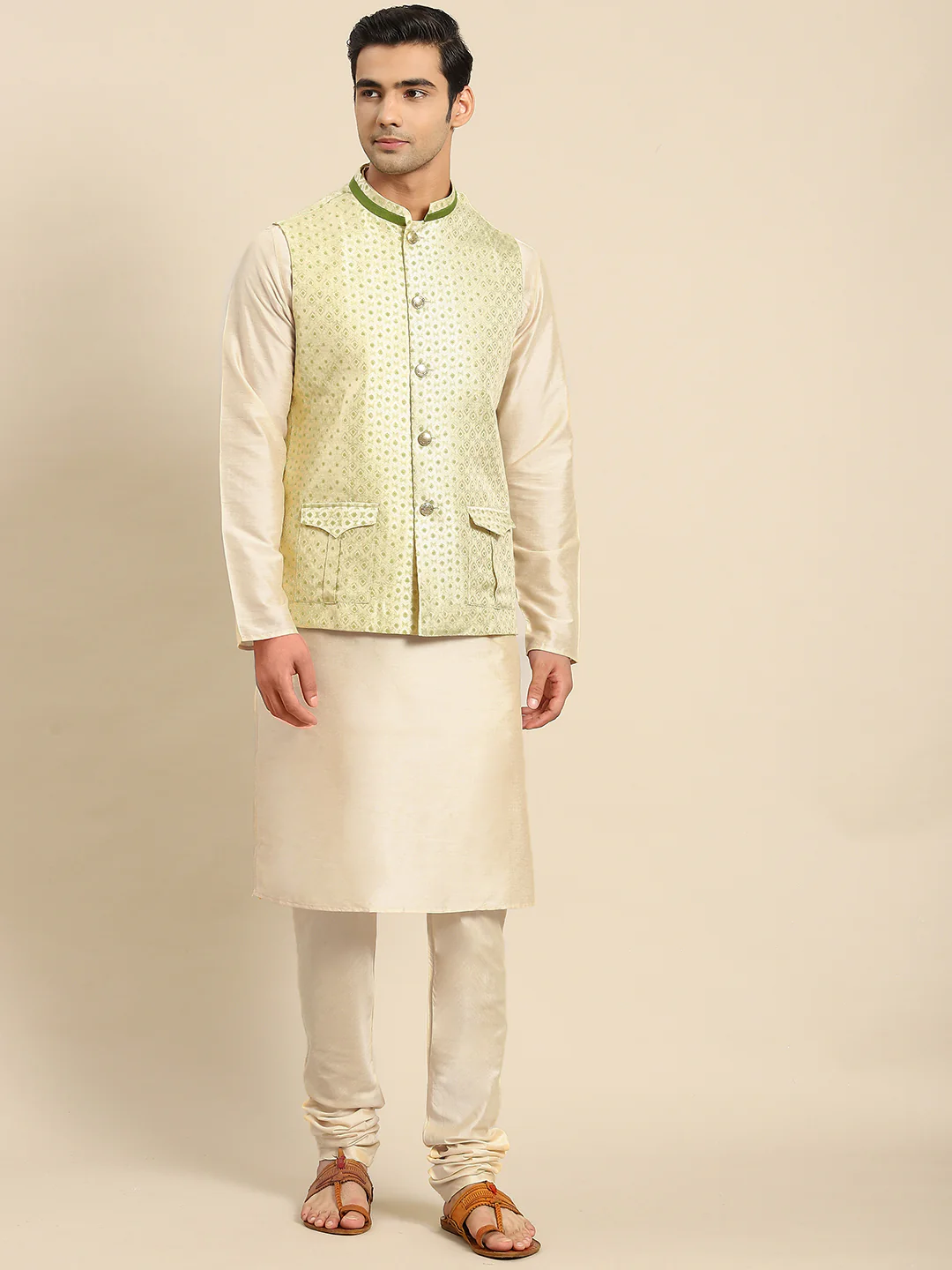 Kisah Men Gold Kurta Jacket Set - Image 7