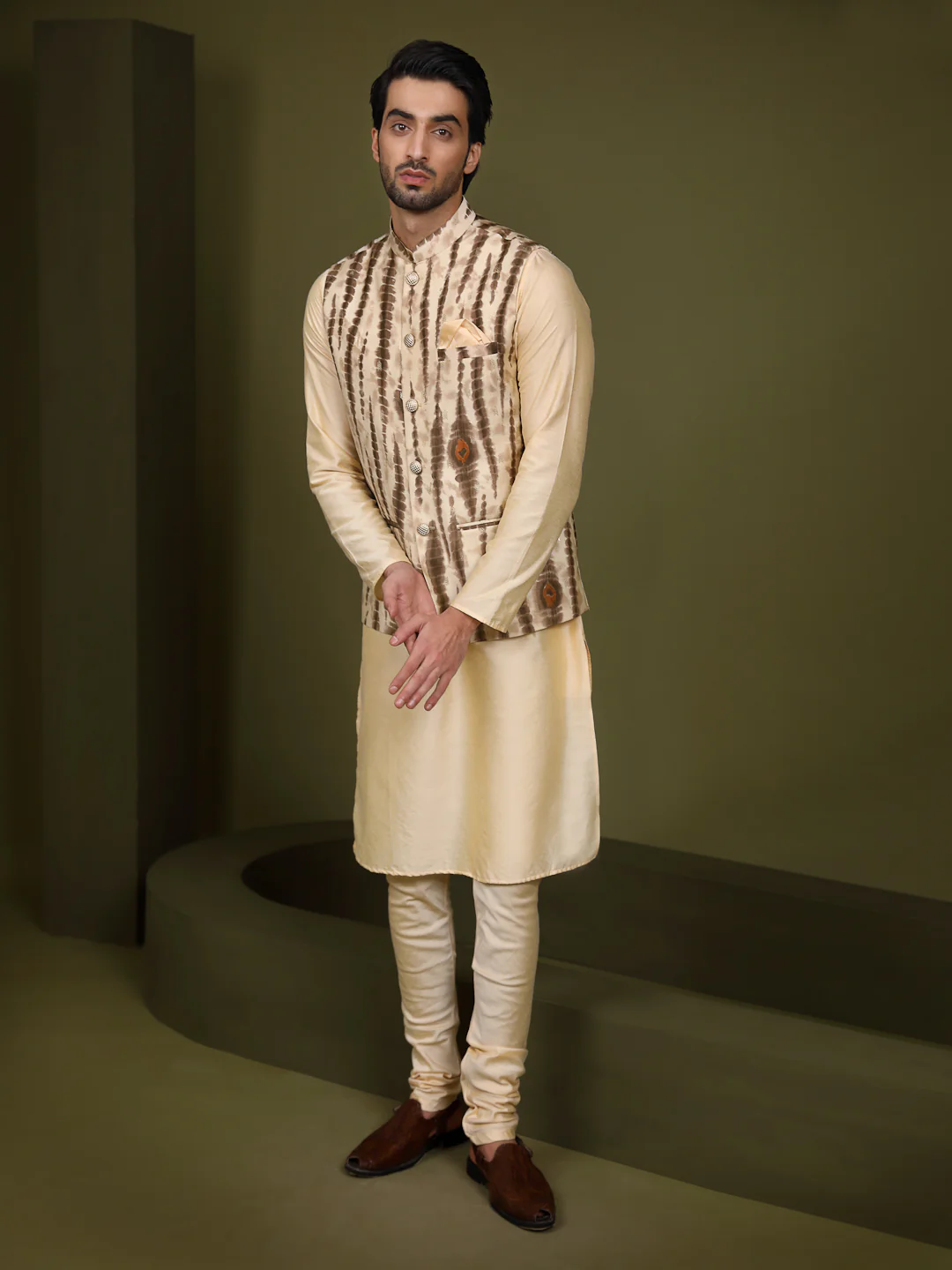 Kisah Men Cream Kurta Jacket Set - Image 8