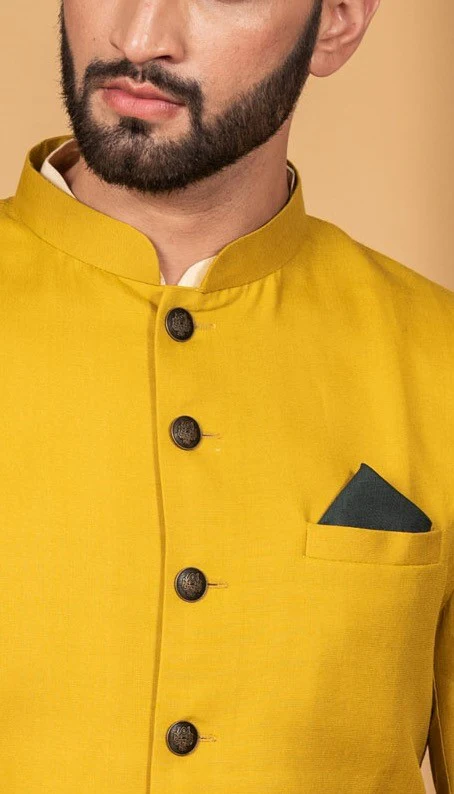 Men's Mustard Indowestern Set With Kurta and Dhoti - Image 5