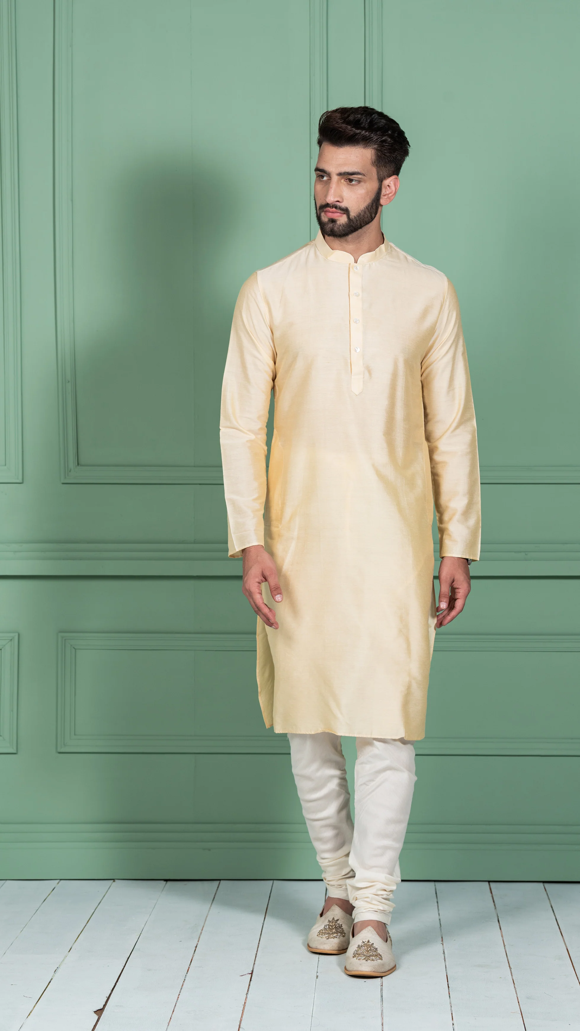 Men's Green Indowestern Set With Kurta and Churidar - Image 4