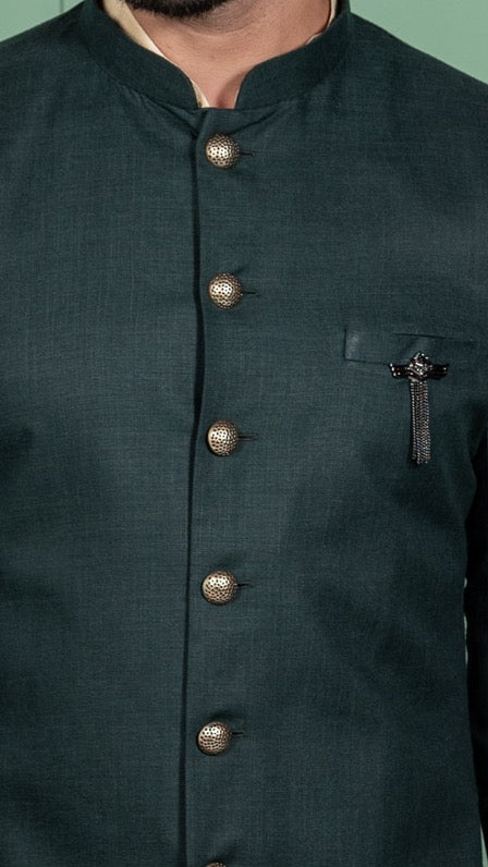 Men's Green Indowestern Set With Kurta and Churidar - Image 5
