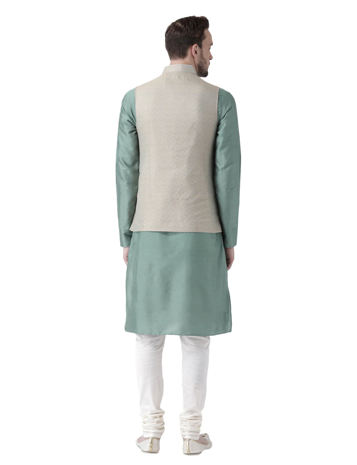 Men's Beige Kurta Jacket Pyjama Set - Image 4