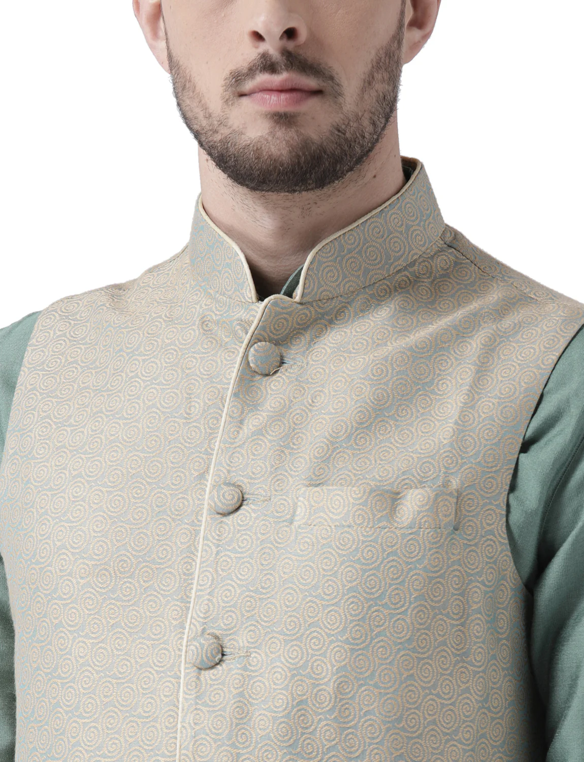 Men's Beige Kurta Jacket Pyjama Set - Image 5