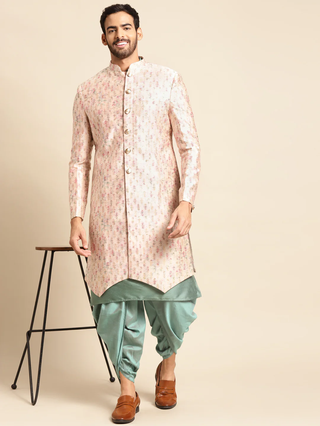 Men's Cream Indowestern Set With Kurta and Dhoti