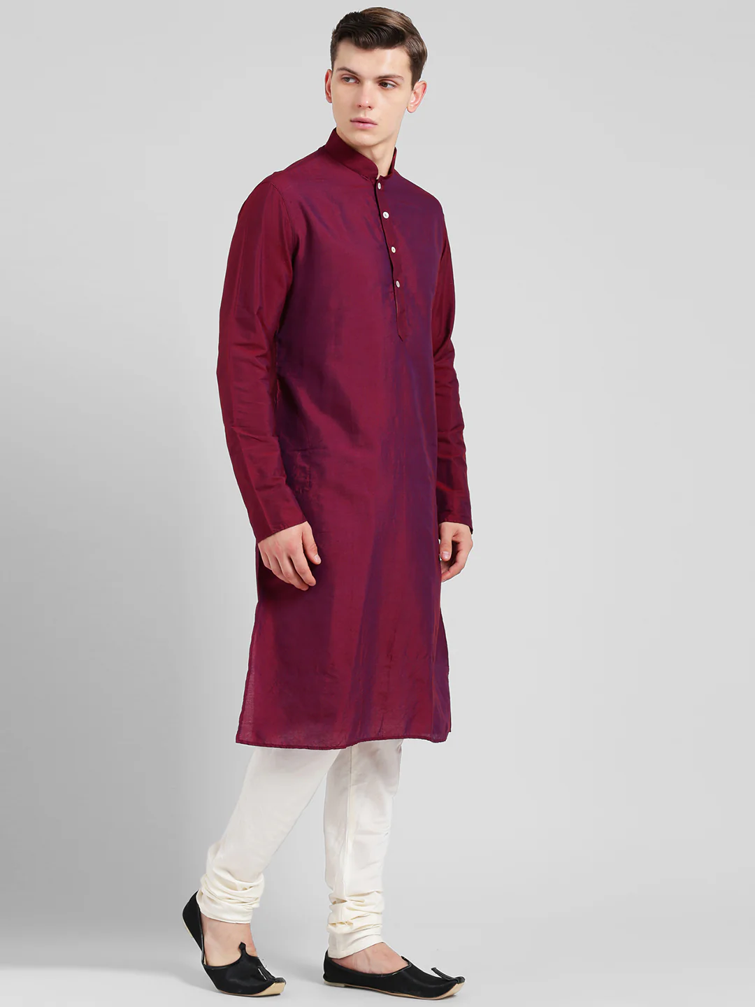 Magenta Cotton Plain Kurta - Image 2