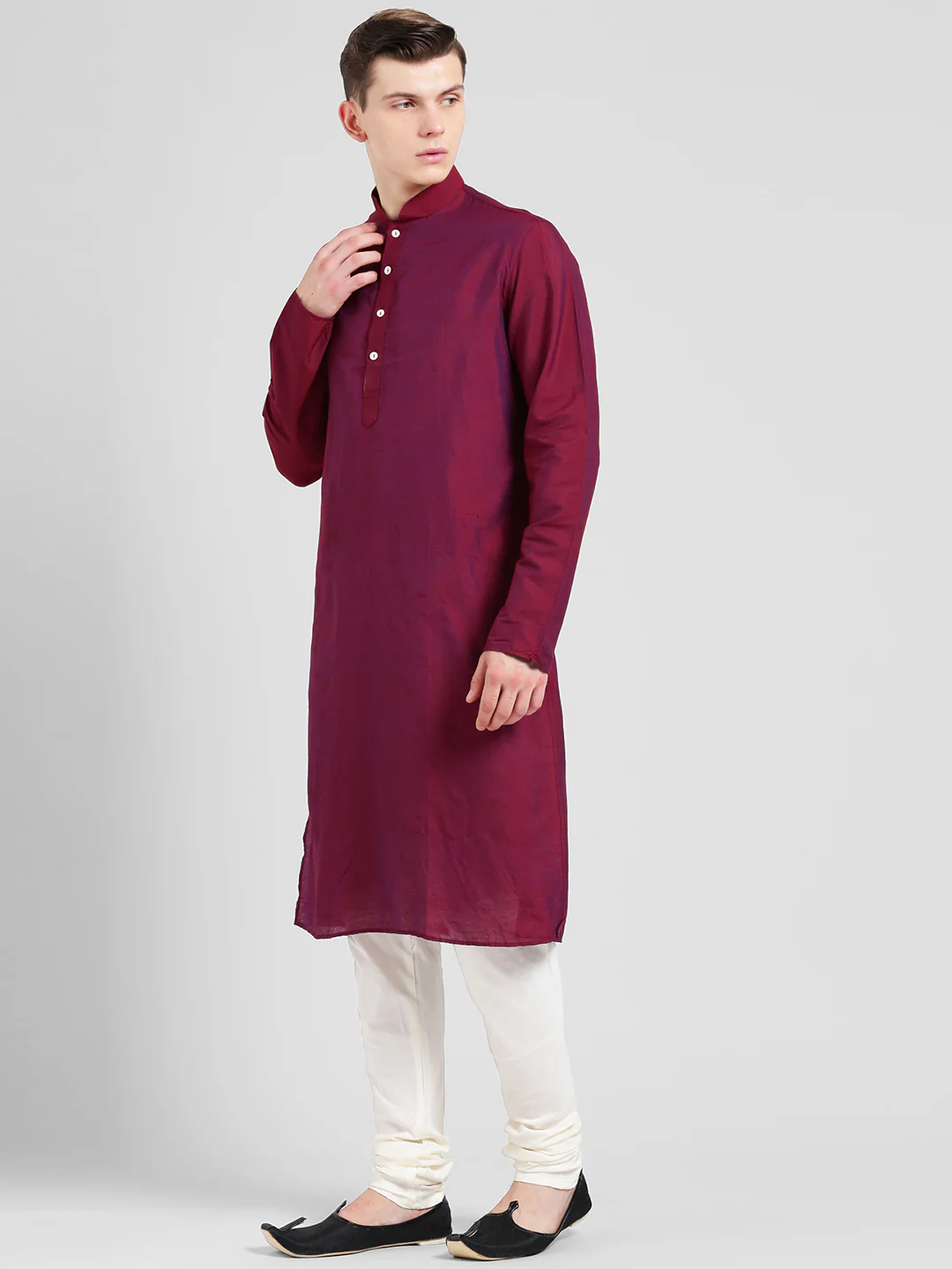 Magenta Cotton Plain Kurta - Image 3