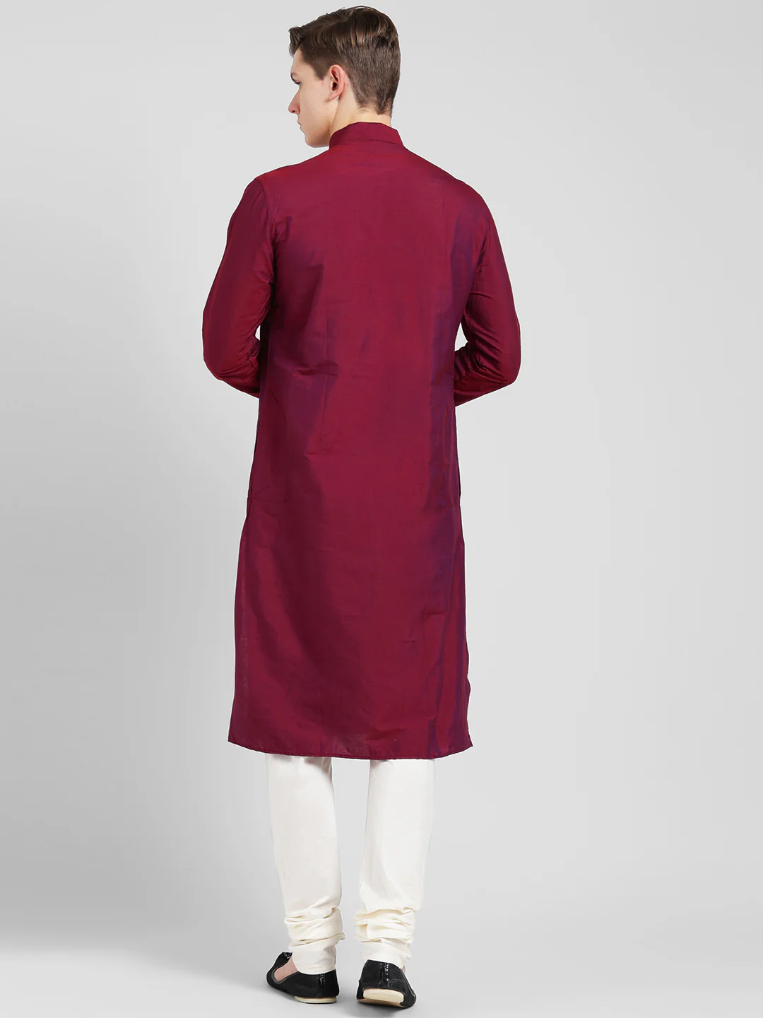 Magenta Cotton Plain Kurta - Image 4