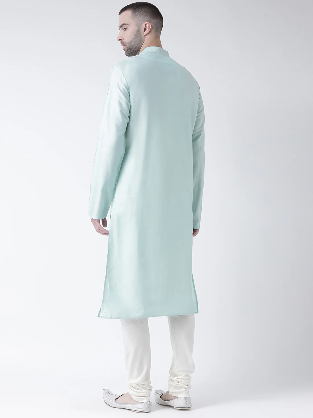 Mint Green Silk Blend Solid Kurta - Image 3