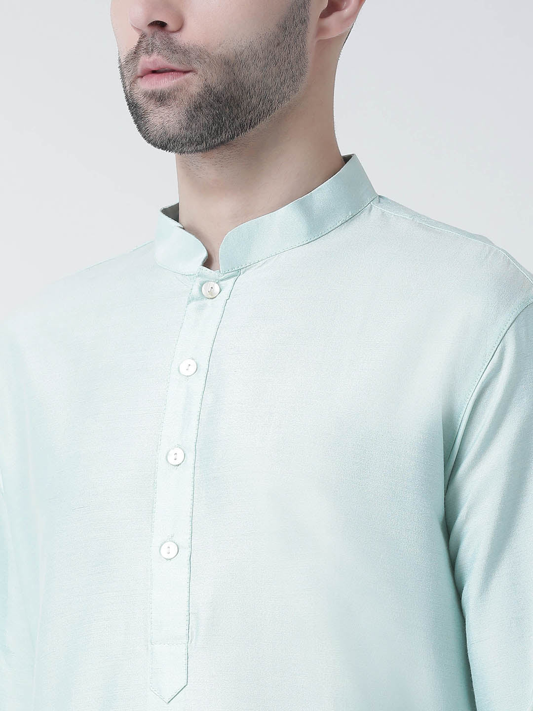 Mint Green Silk Blend Solid Kurta - Image 4