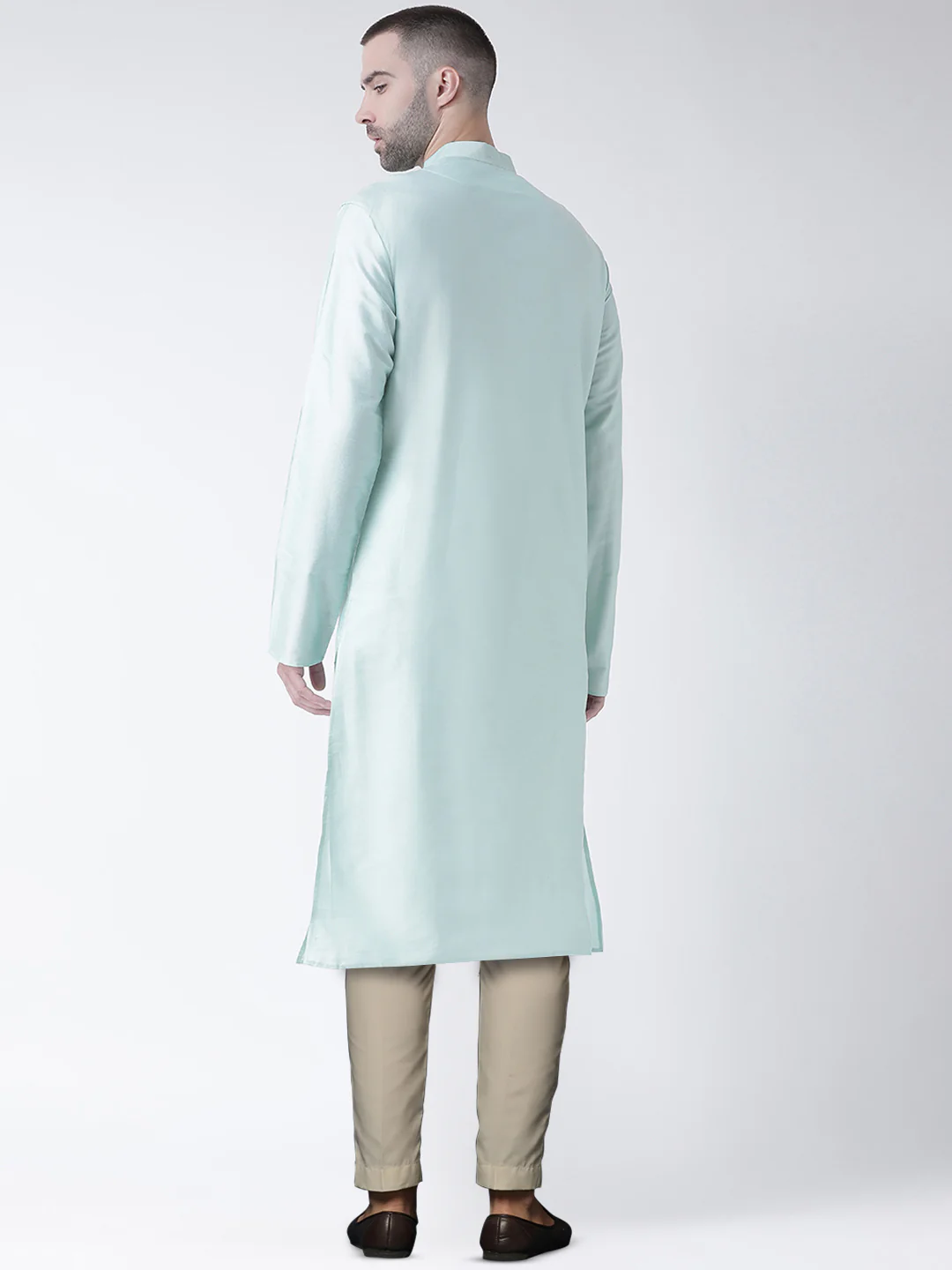 Light Green Silk Blend Solid Kurta Trouser Set - Image 3