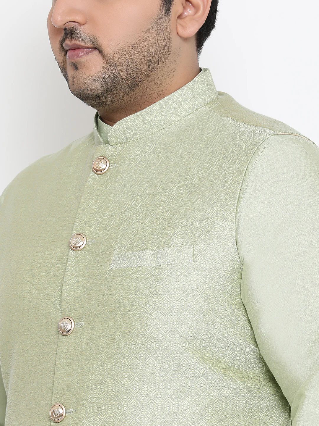 Men's Green Kurta Churidar Jacket Set - Image 4