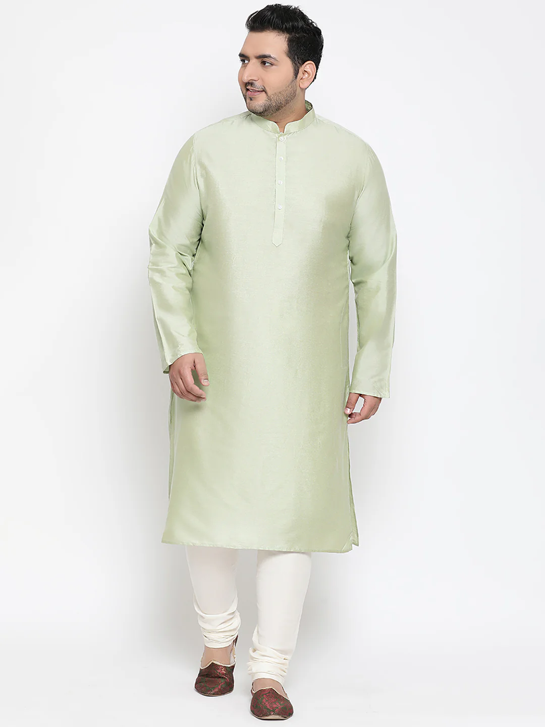 Men's Green Kurta Churidar Jacket Set - Image 6