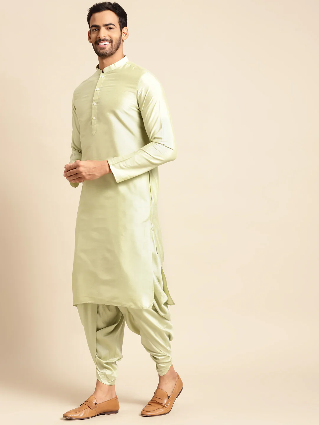 Men's Gold Indowestern Set With Kurta and Dhoti - Image 3