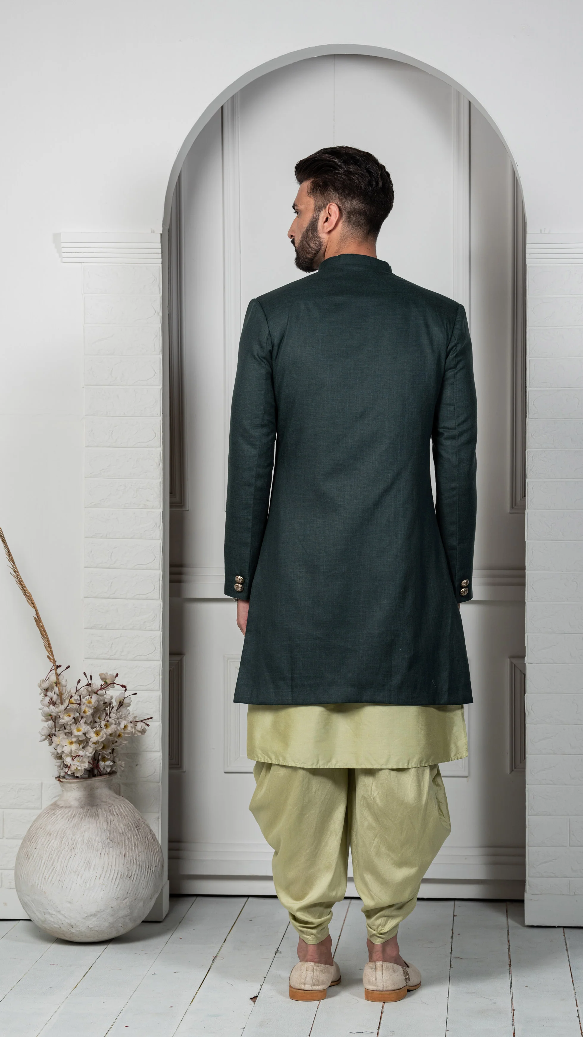 Men's Green Indowestern Set With Kurta and Dhoti - Image 3