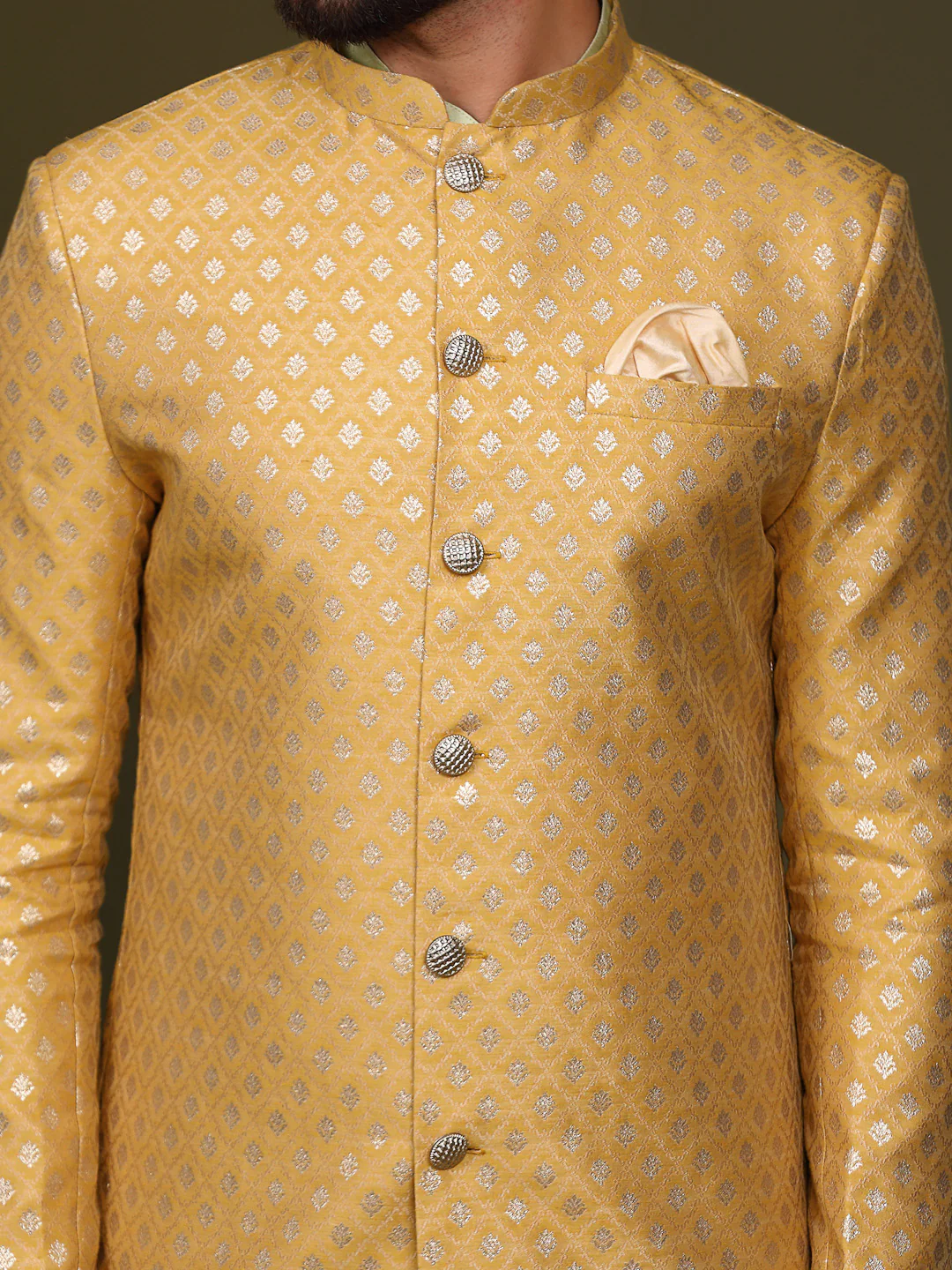 Men's Mustard Indowestern Set With Kurta and Dhoti - Image 7