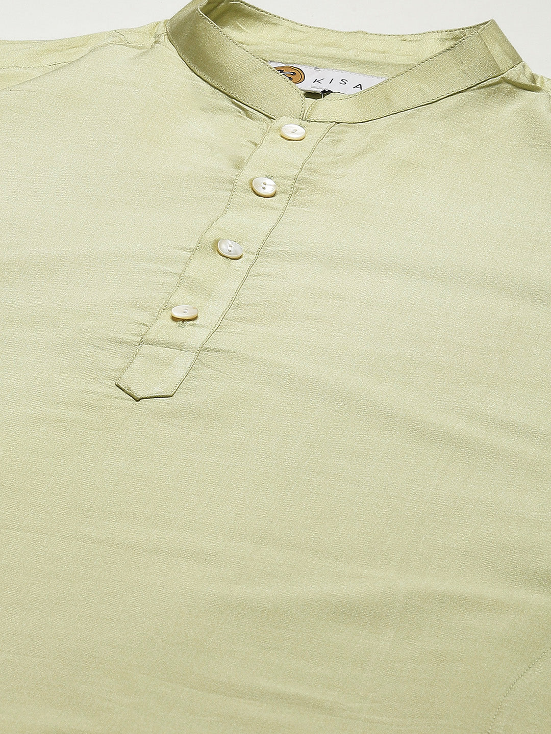 Light Green Silk Blend Kurta Set with Minimalistic Finish and Cream Trousers - Image 4