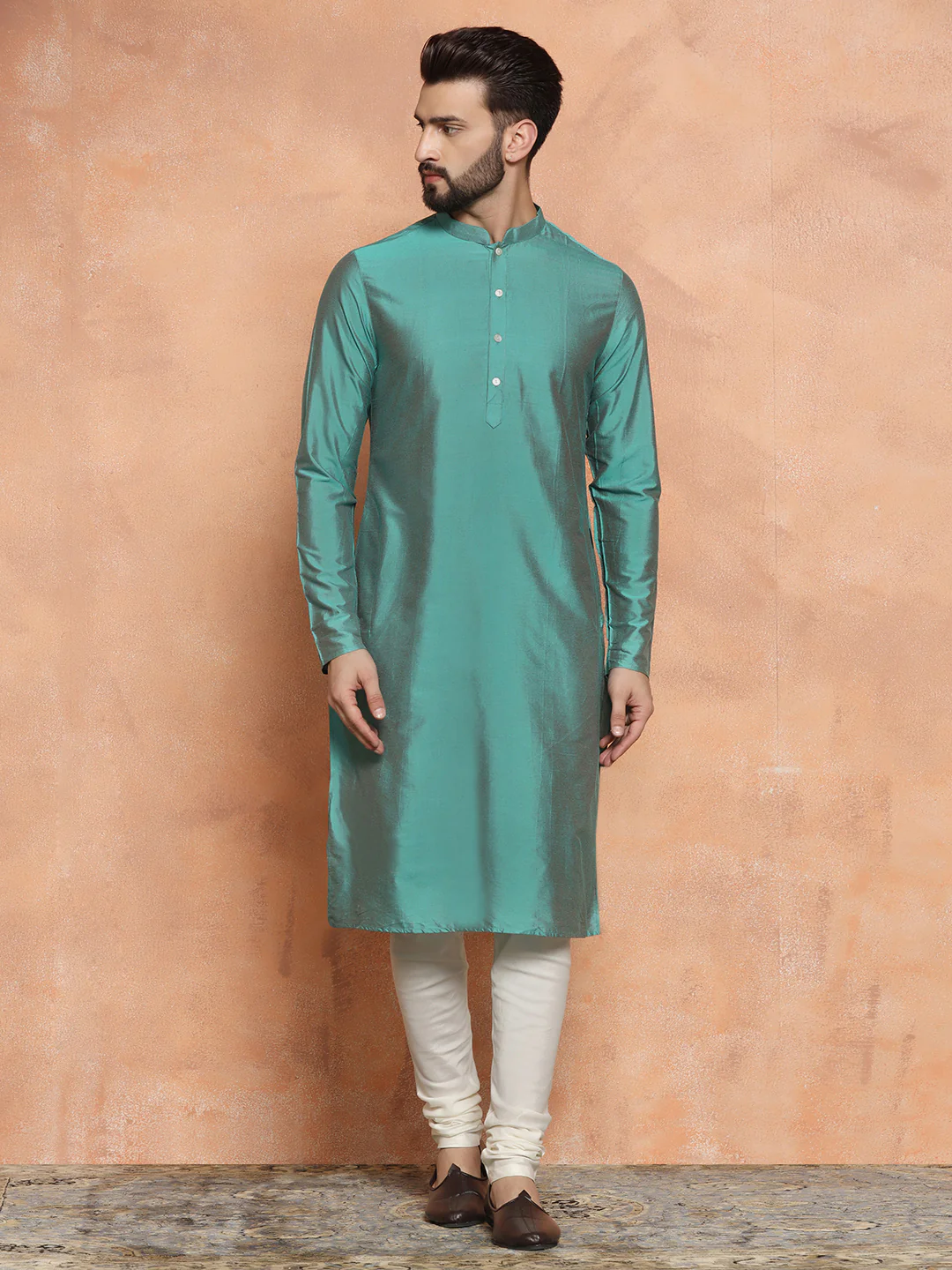 Light Blue Silk Embroidered Nehru Jacket Kurta Set - Image 5