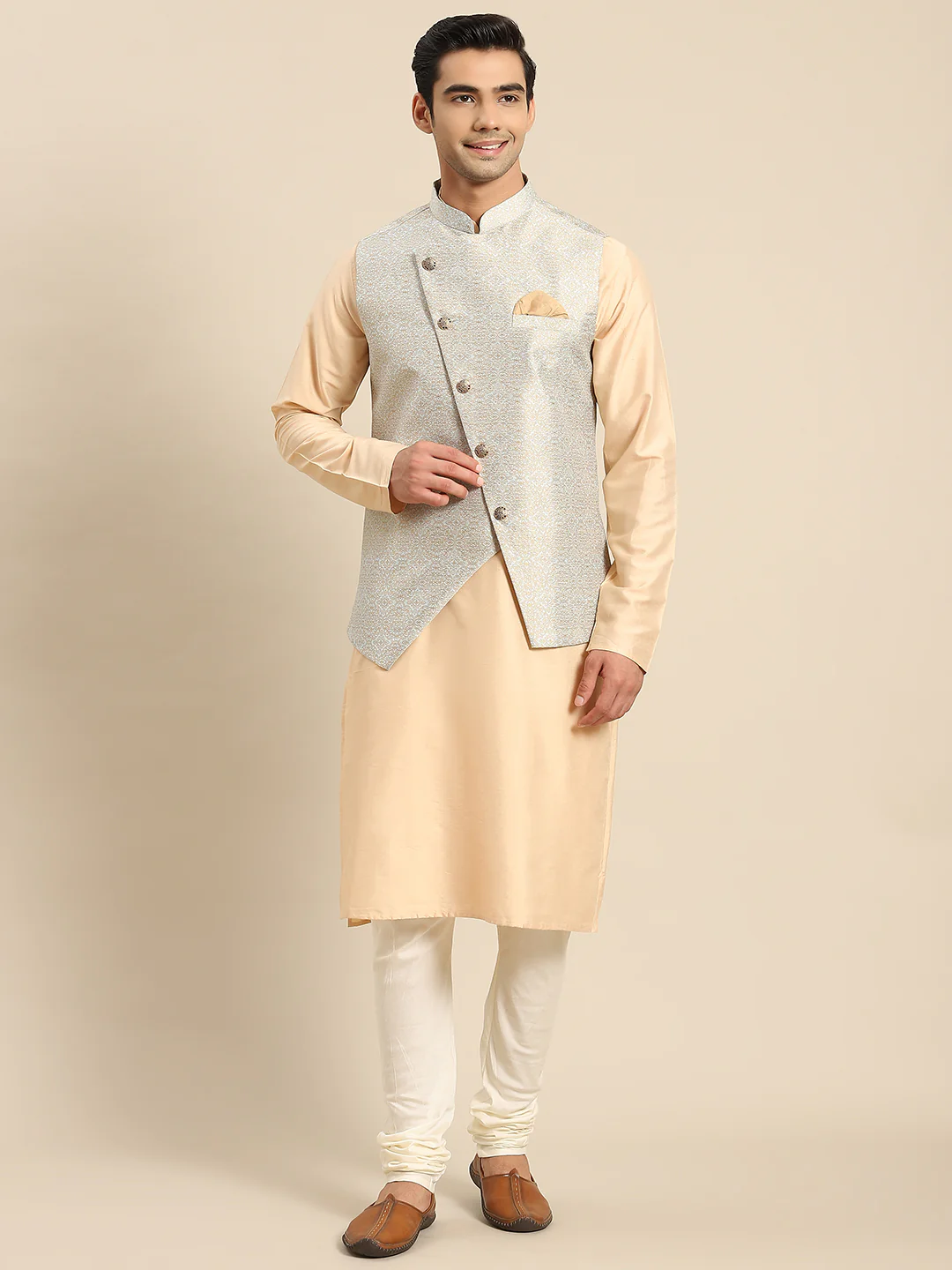 Kisah Men grey Kurta Jacket Set