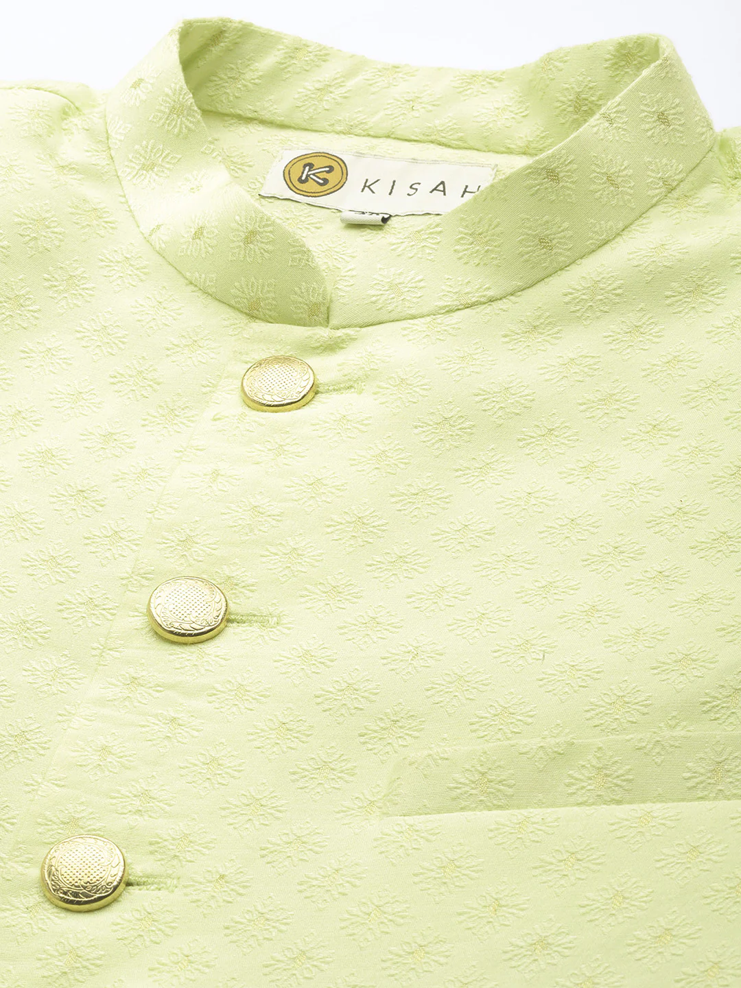 Kisah Men's Lime Indowestern Set With Kurta and Churidar - Image 4