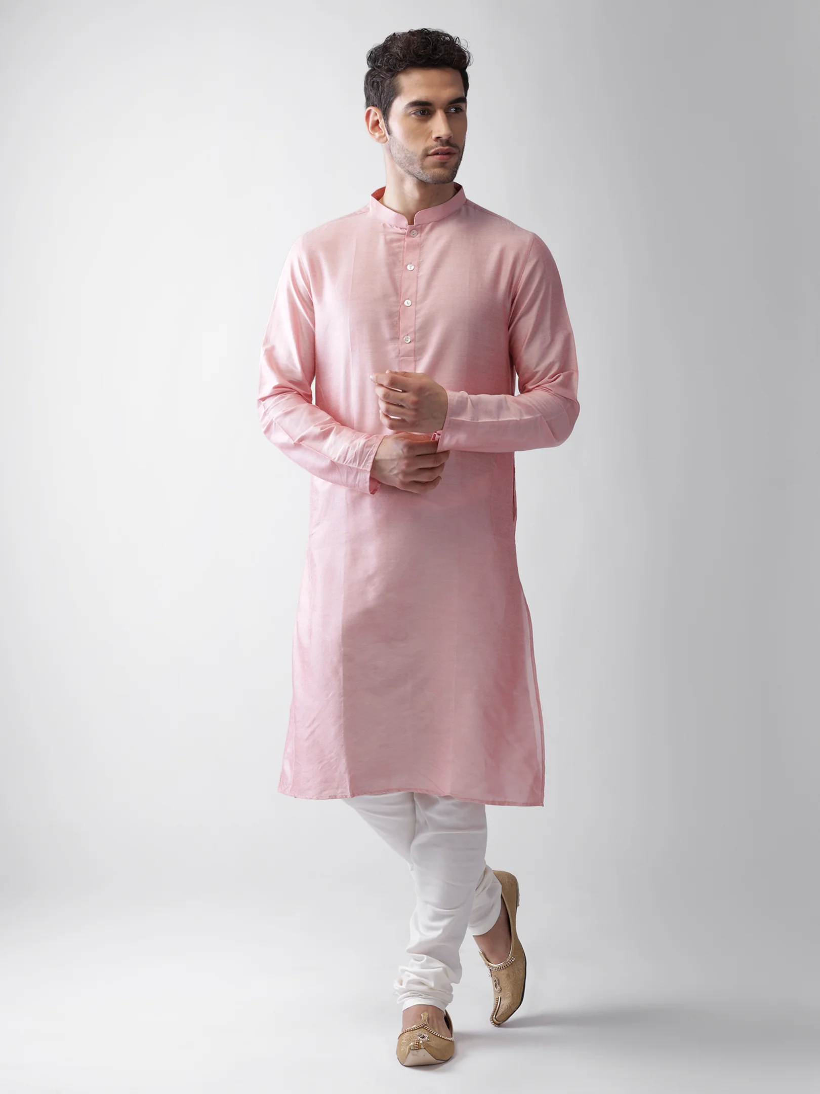 White Printed Jacket Kurta Churidar Set - Image 5