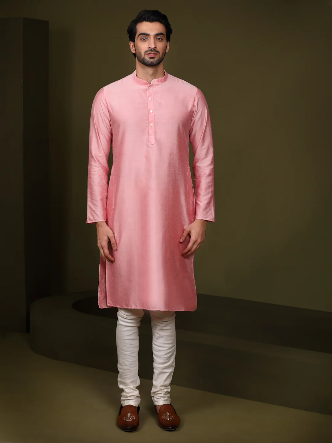 Men White Kurta Jacket Set - Image 5