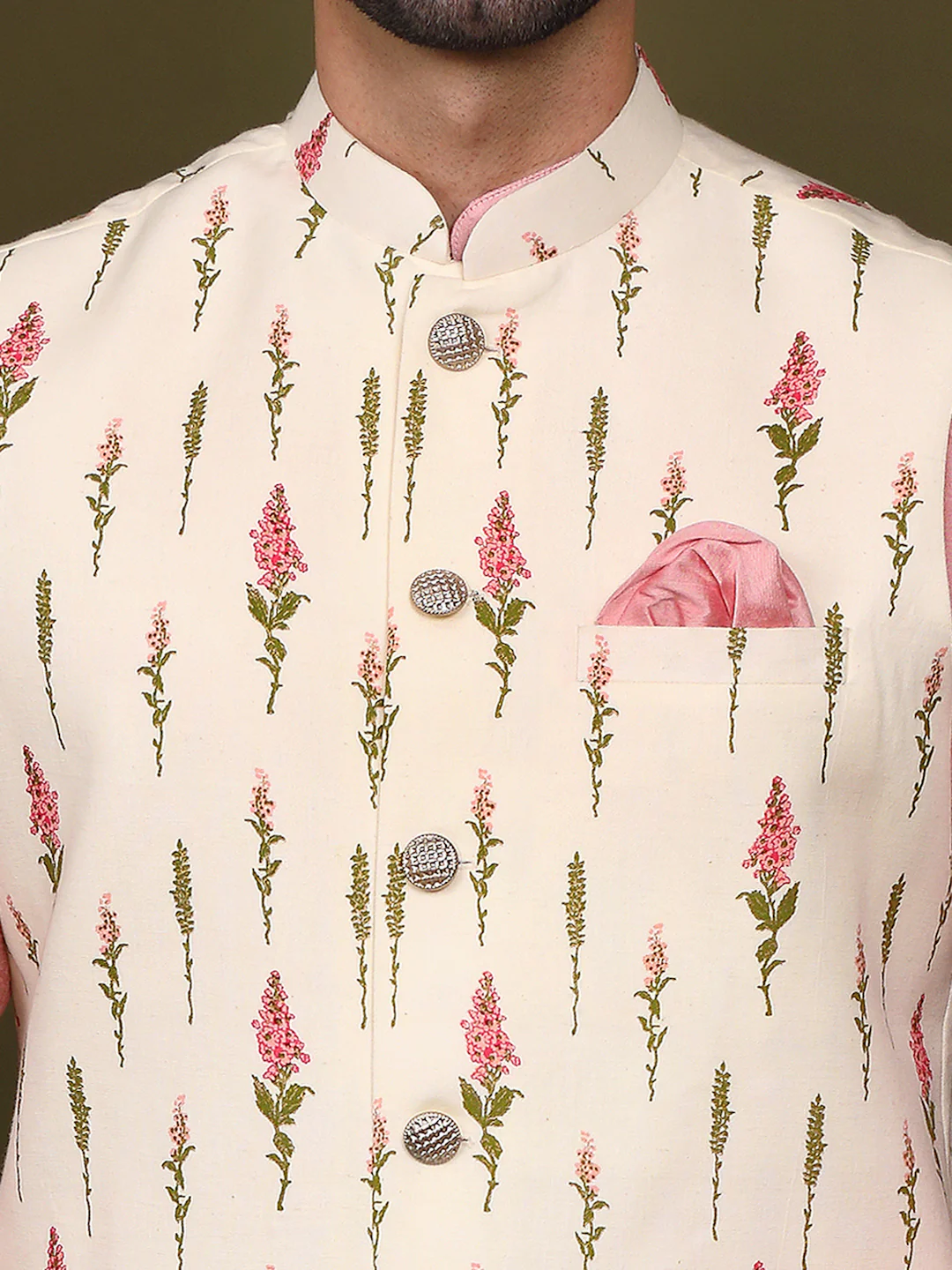 Men White Kurta Jacket Set - Image 6