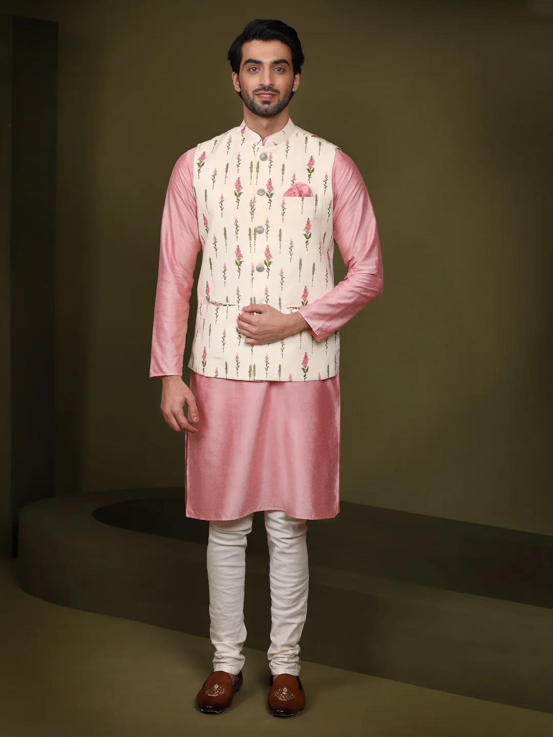 Men White Kurta Jacket Set - Image 8