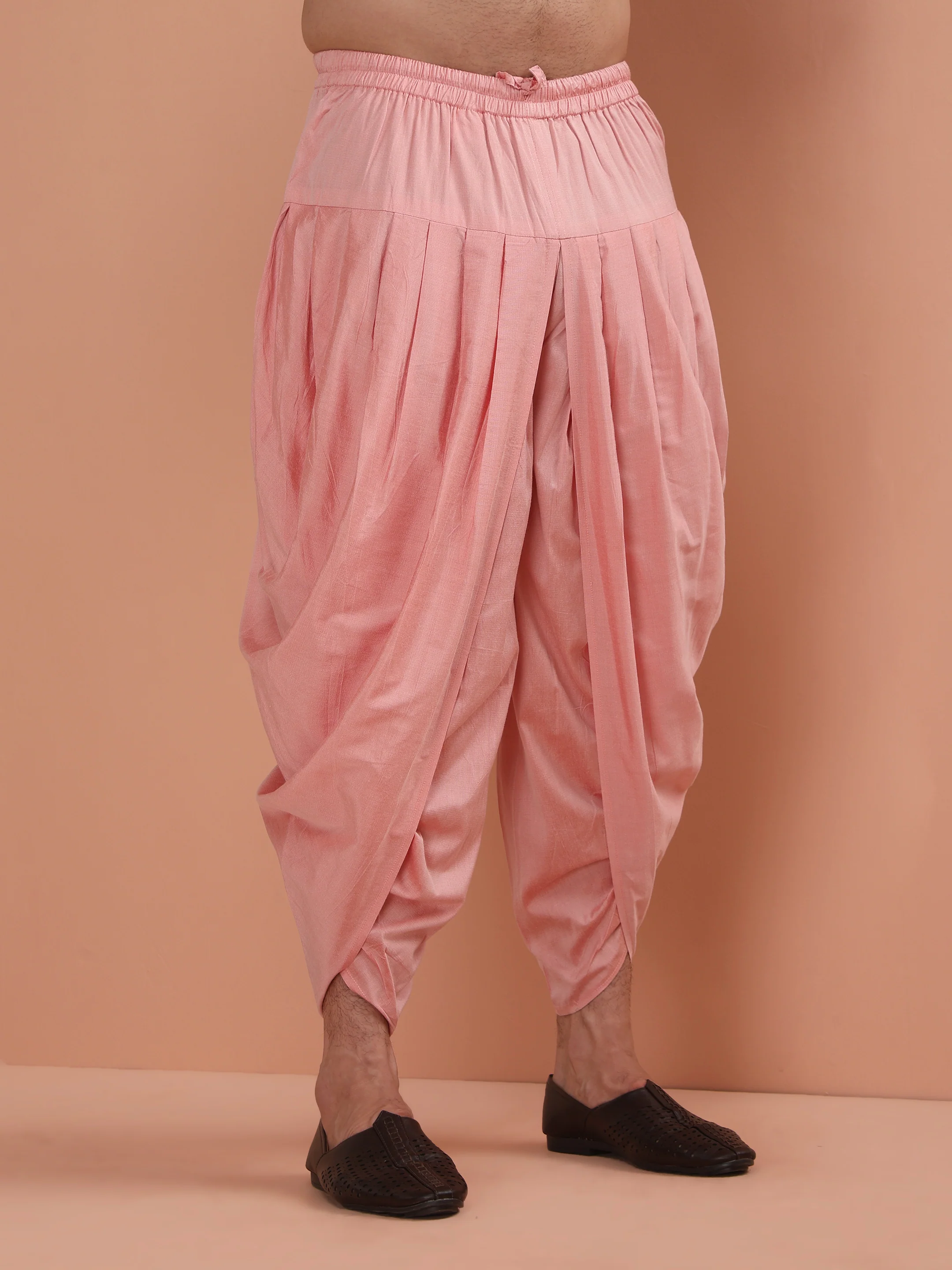 Pink Cotton Silk Printed Sherwani Kurta Dhoti Set - Image 6