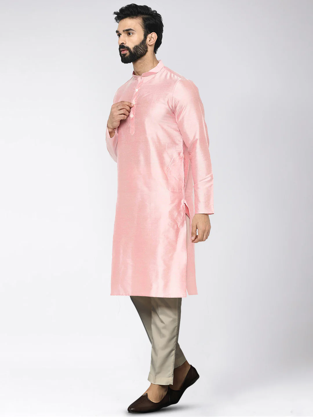 Men's Pink Kurta Trousers Set - Image 3