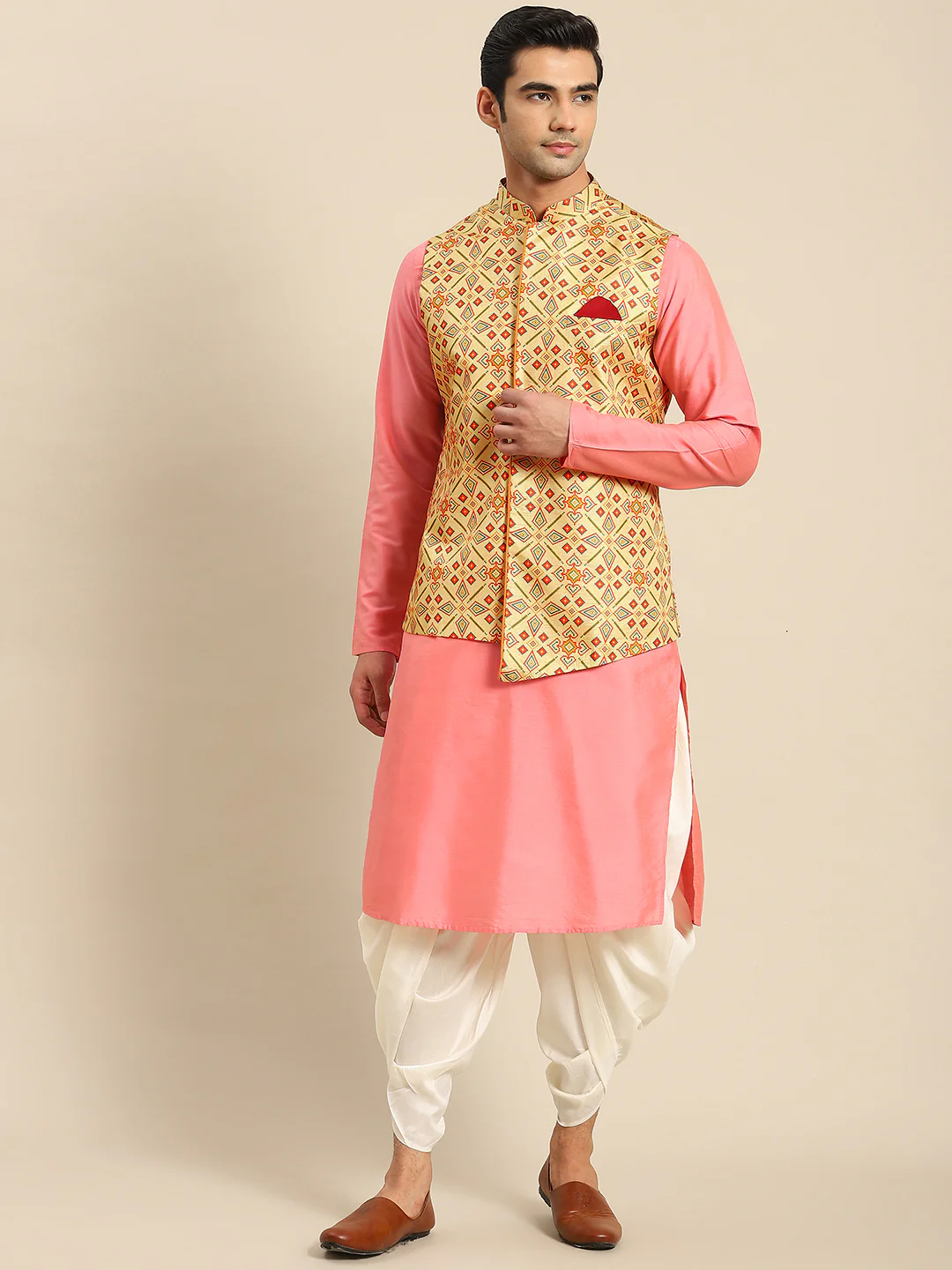 Kisah Men Yellow Kurta Jacket Set