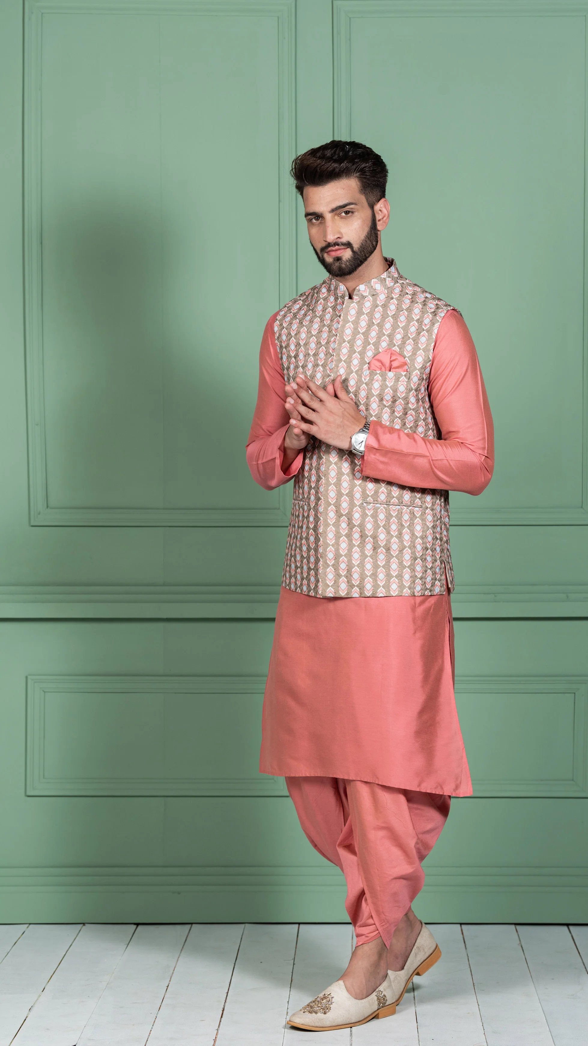 Kisah Men Olive Kurta Jacket Set - Image 2