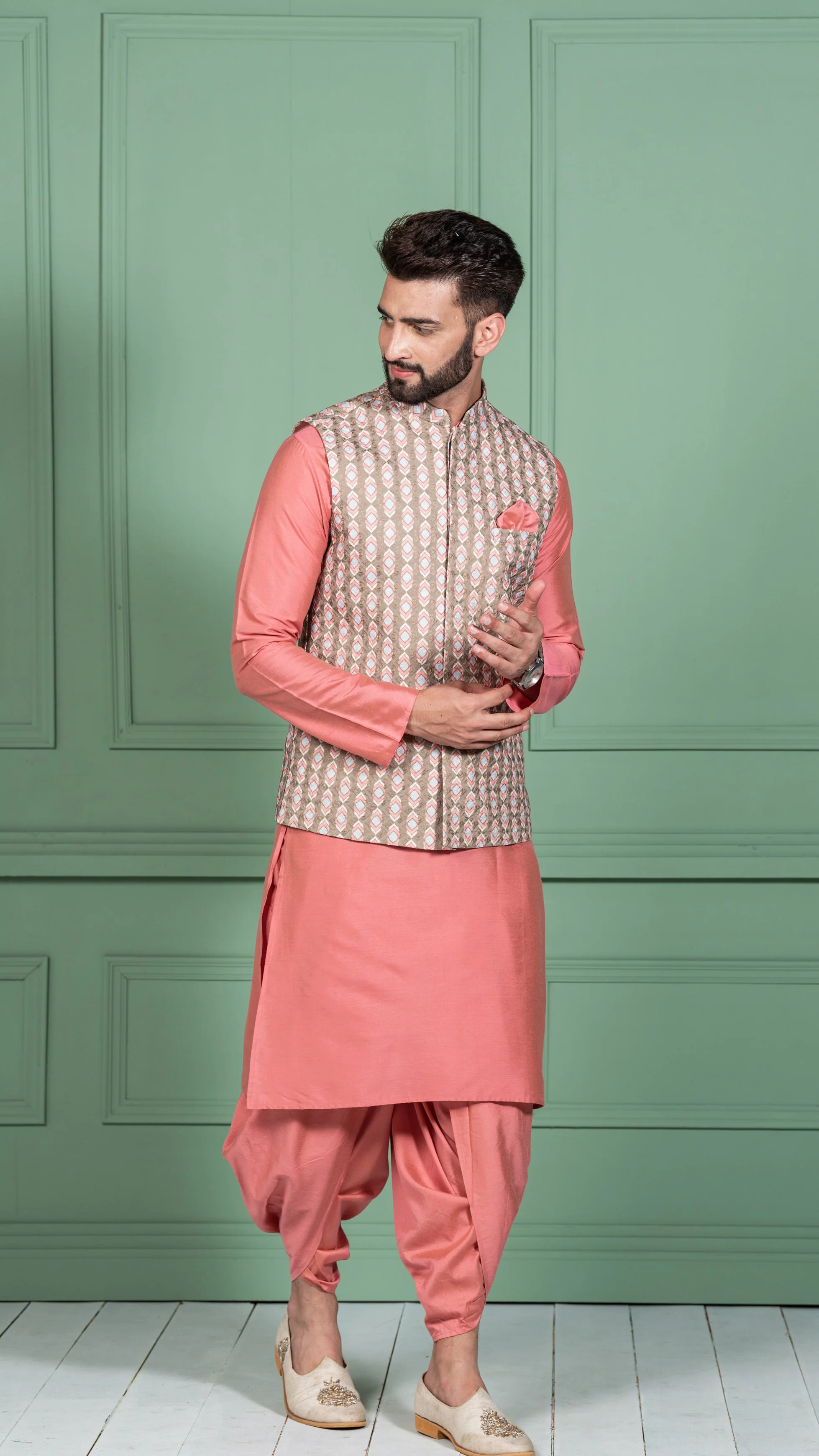 Kisah Men Olive Kurta Jacket Set - Image 3