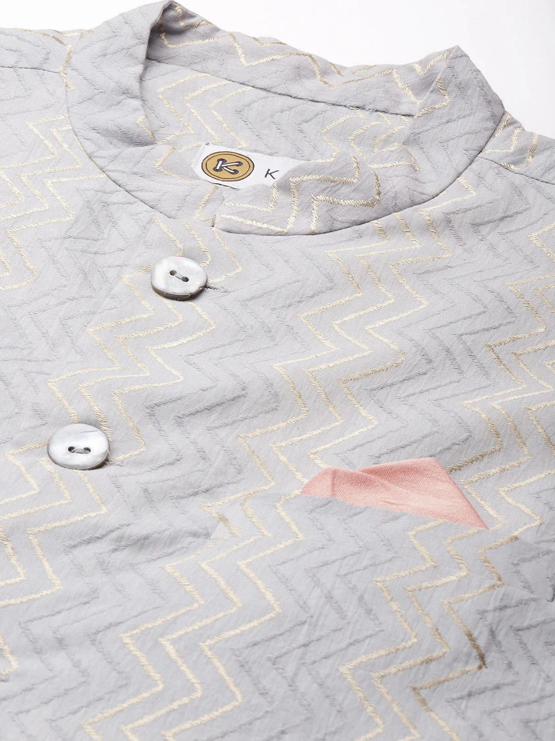 Men Grey Color Kurta Jacket Set - Image 4
