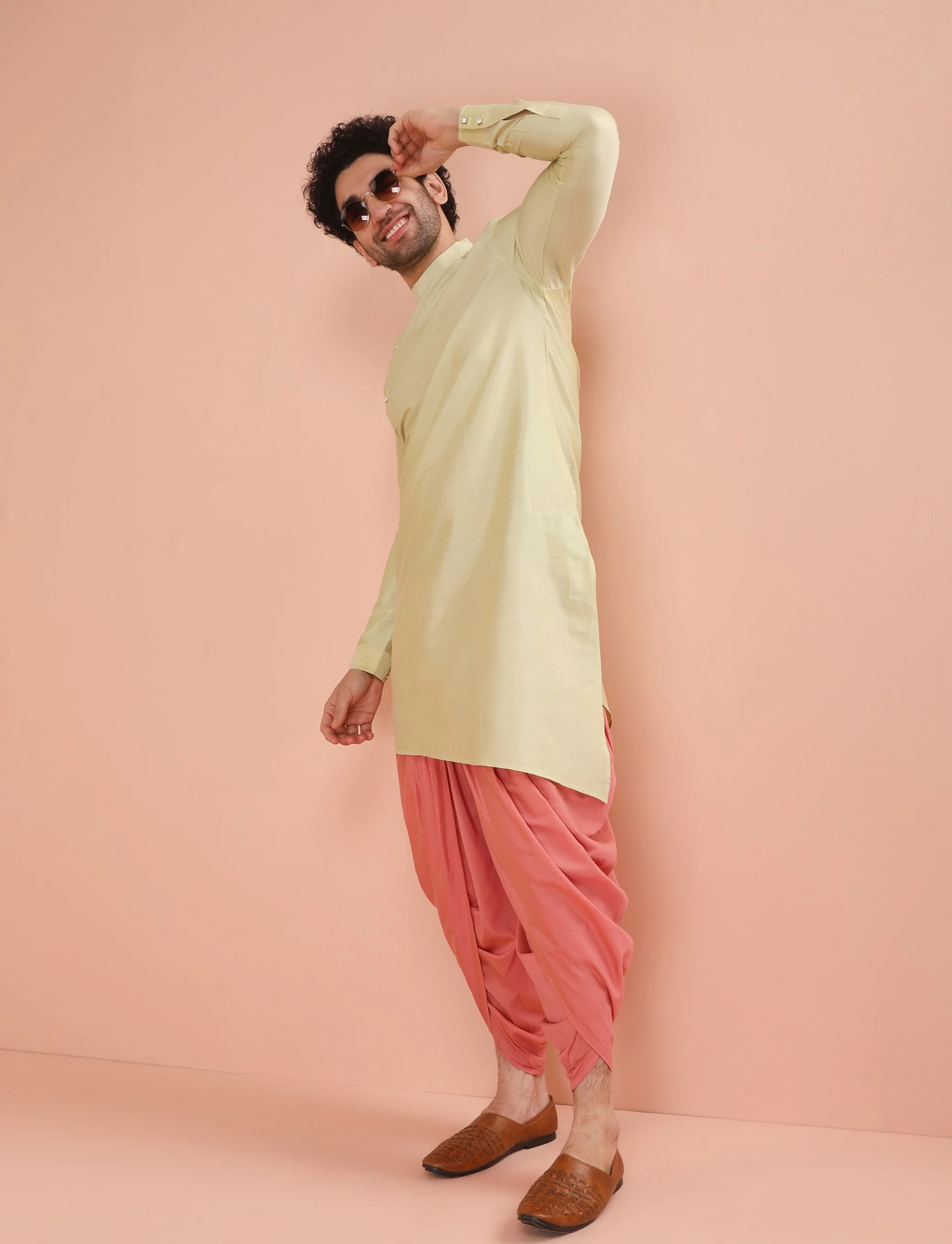 Light Green Asymmetrical Silk Kurta - Image 3