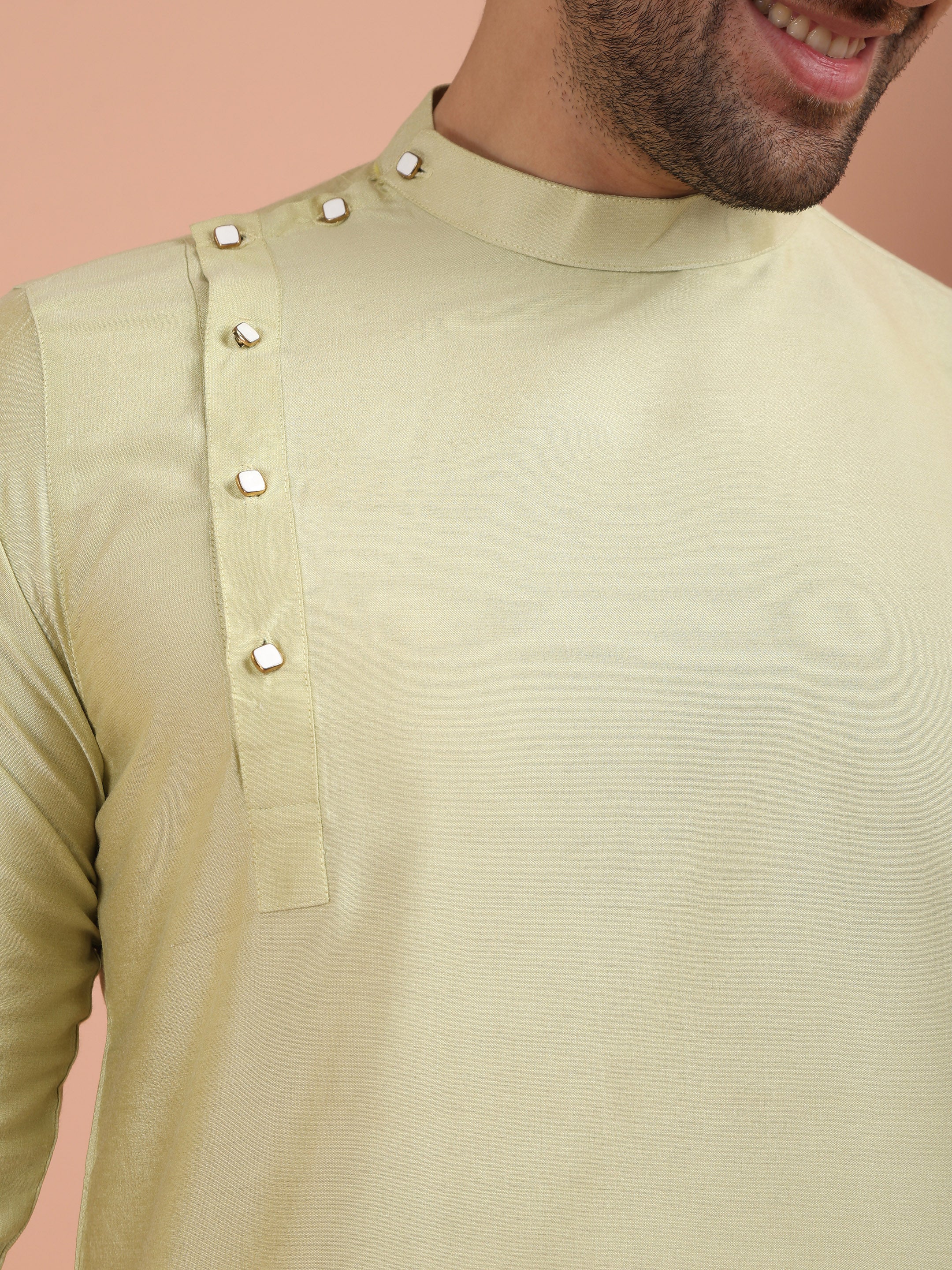 Light Green Asymmetrical Silk Kurta - Image 5