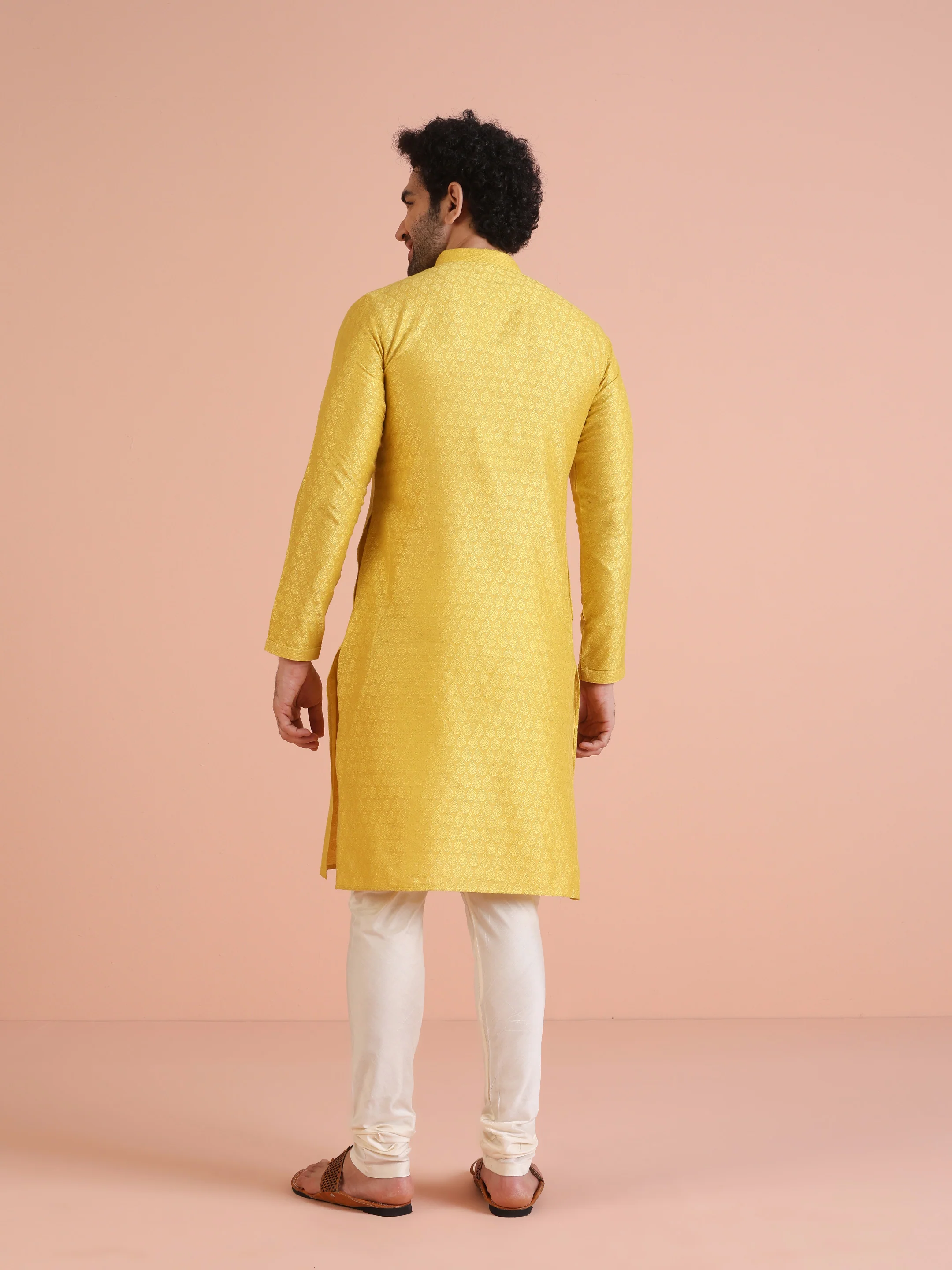 Mustard Yellow Silk Blend Kurta Churidar Set - Image 4