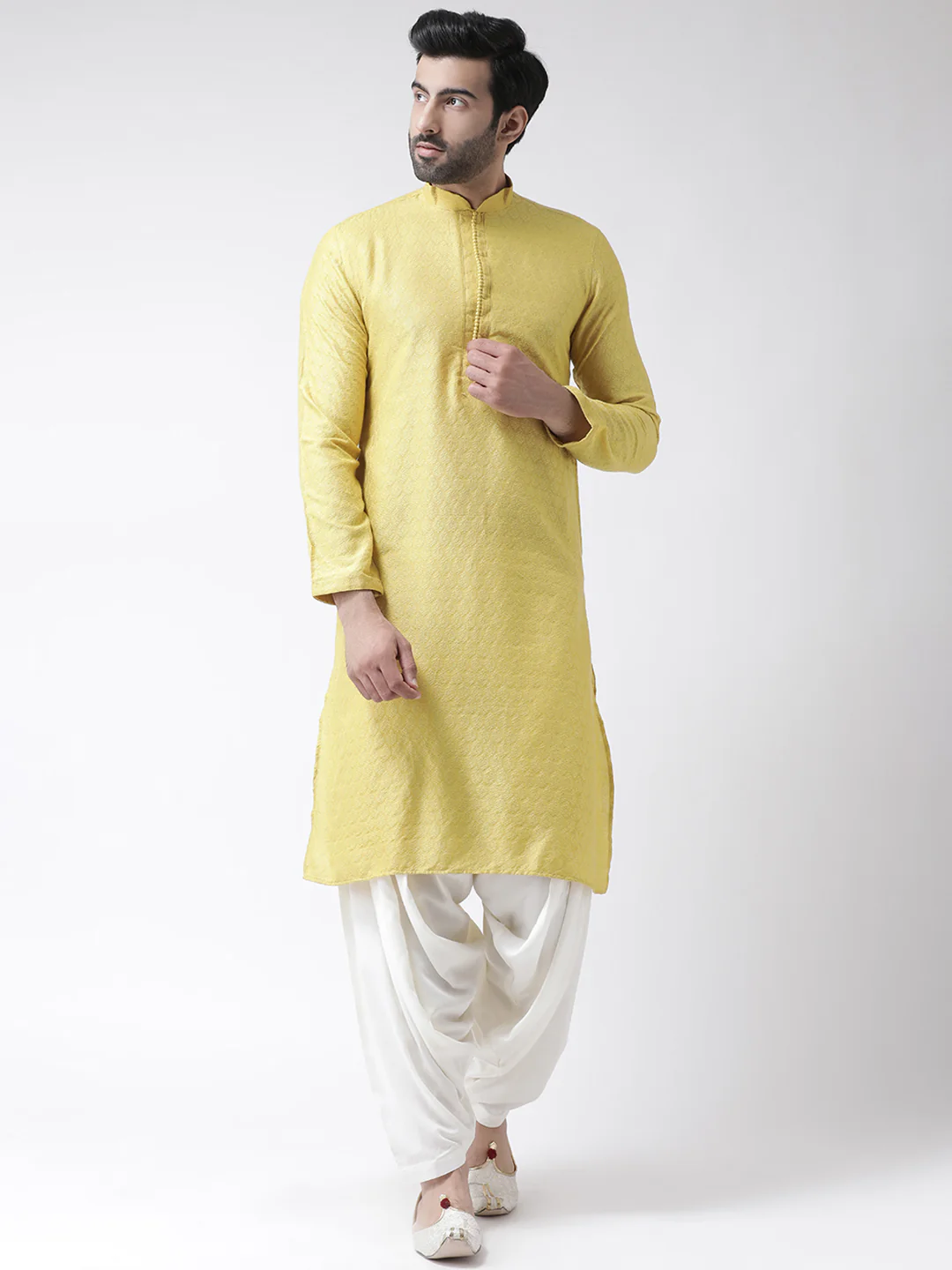 Yellow Silk Blend Kurta Patiala Set