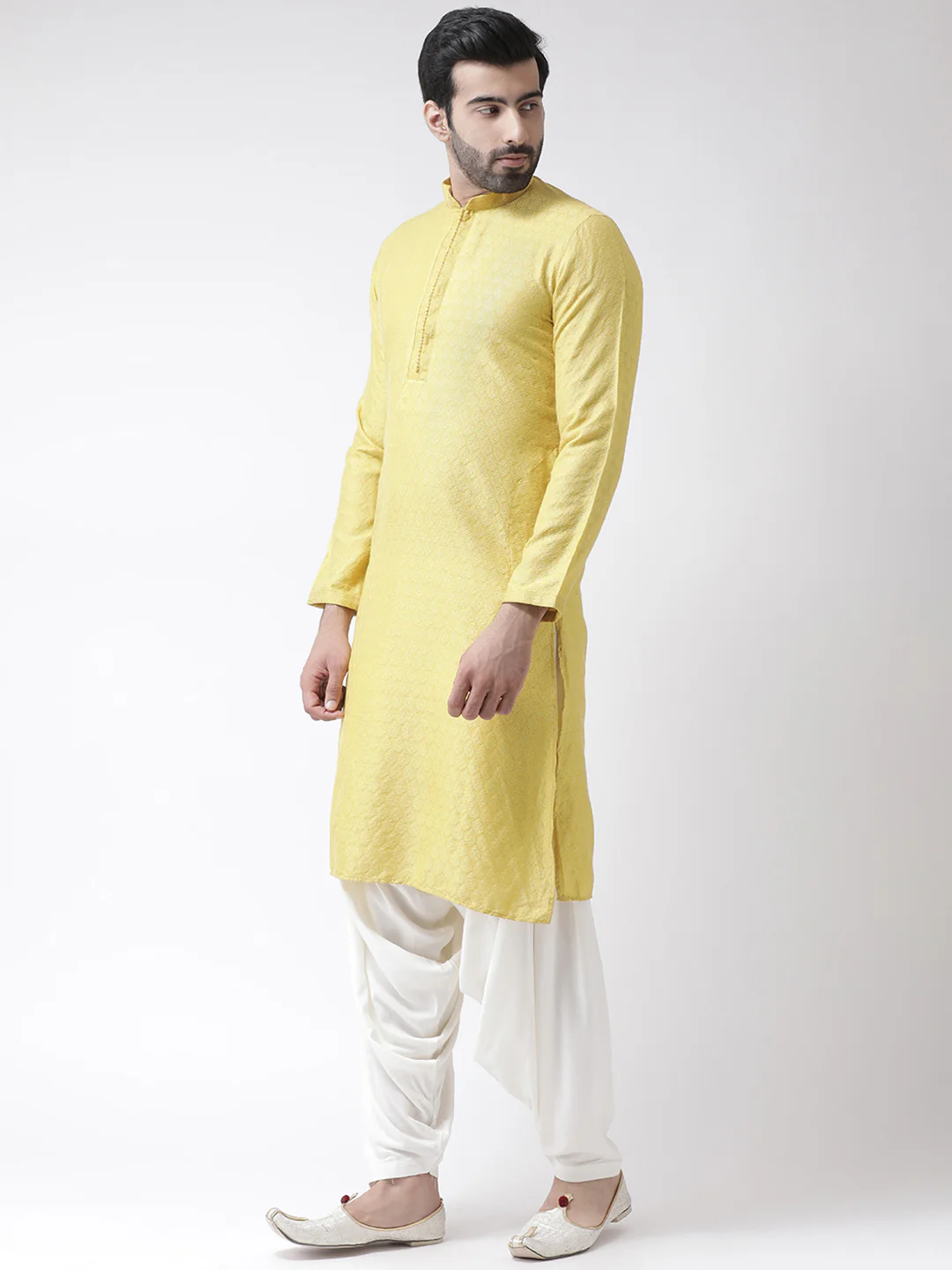 Yellow Silk Blend Kurta Patiala Set - Image 3