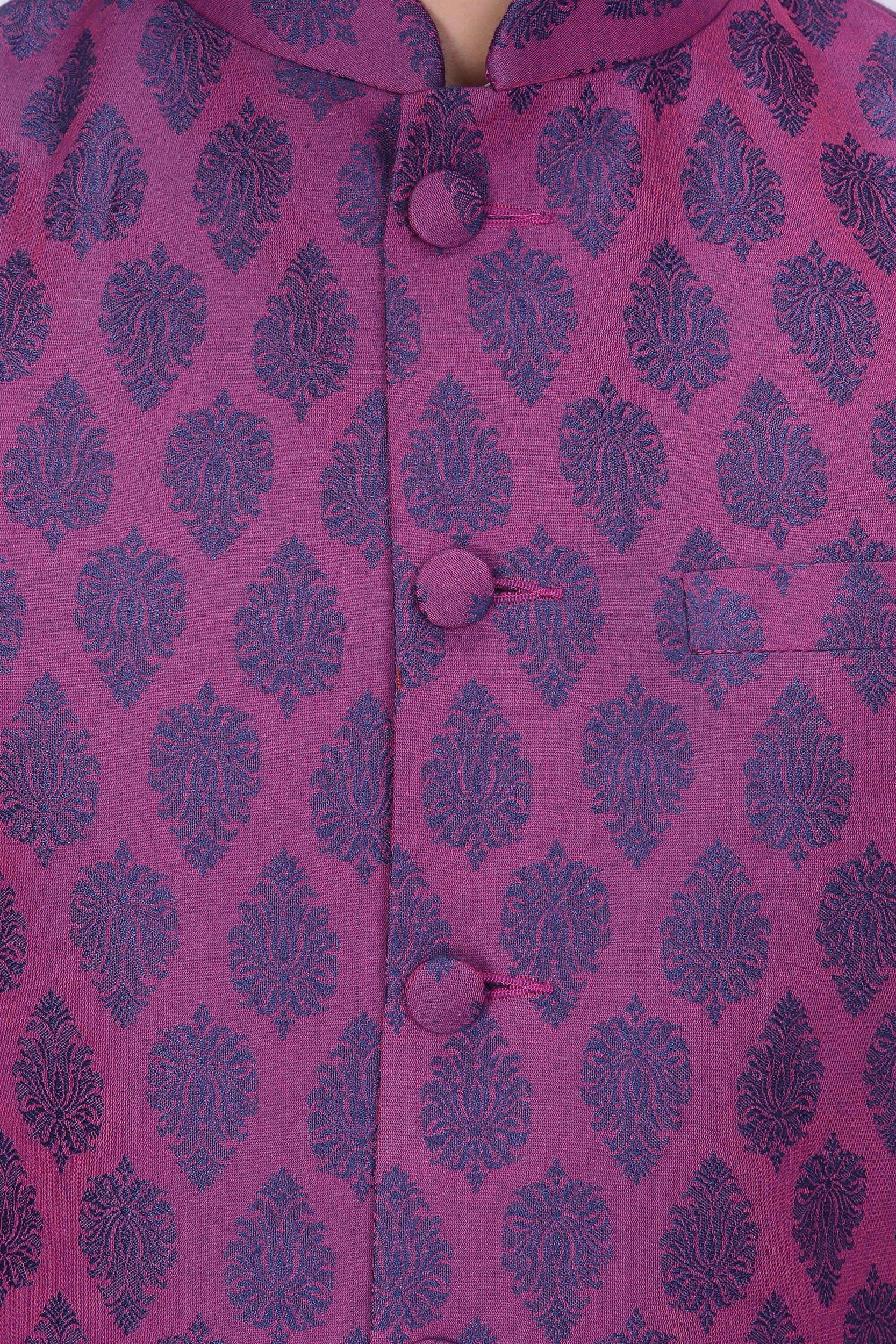 Men Purple Woven Design Nehru Jacket - Image 4
