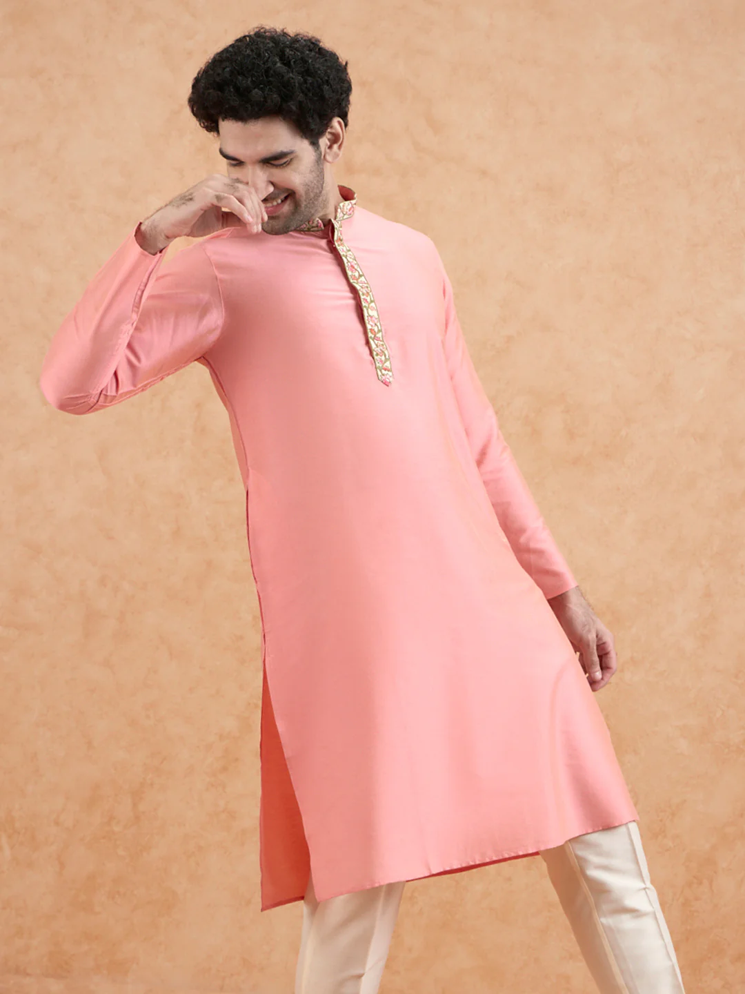 Men's Pink Kurta Trousers Set - Image 8