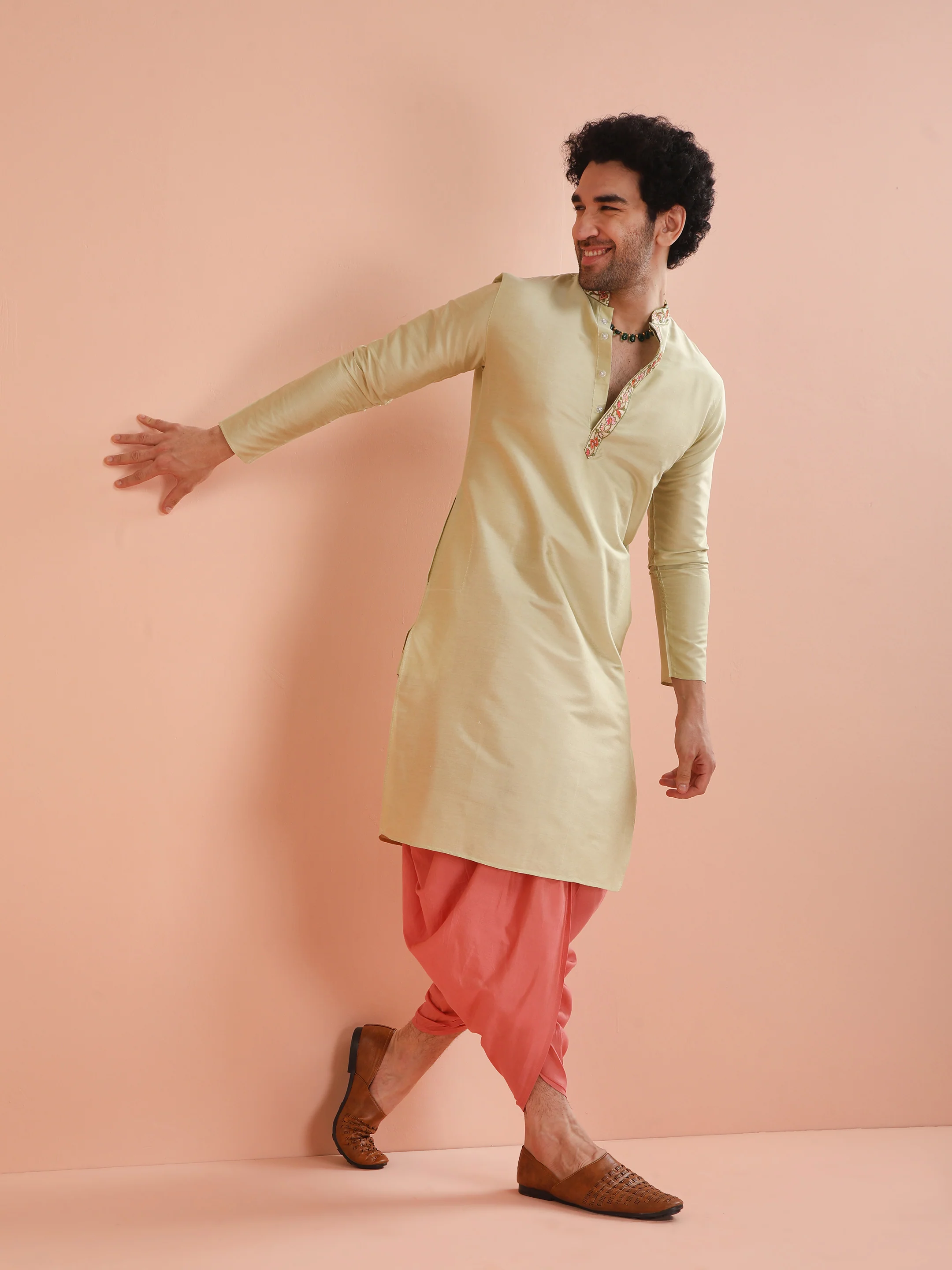 Beige Silk Blend Embroidered Long Kurta - Image 8