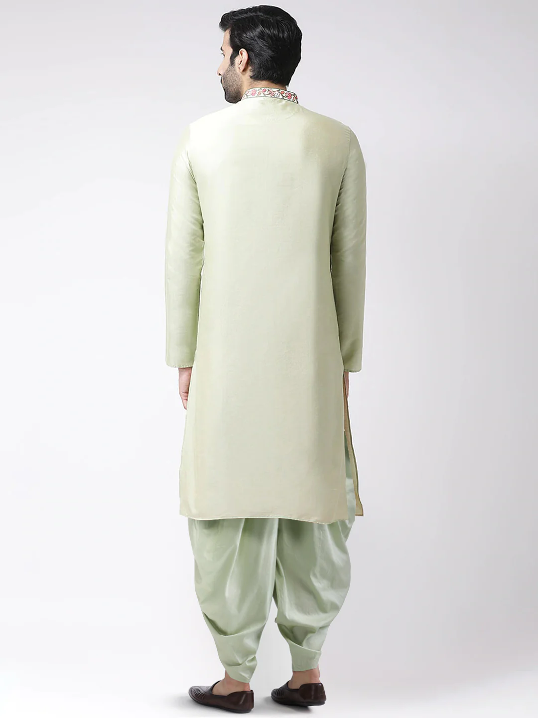 Light Green Embroidered Collar Kurta with Dhoti - Image 4