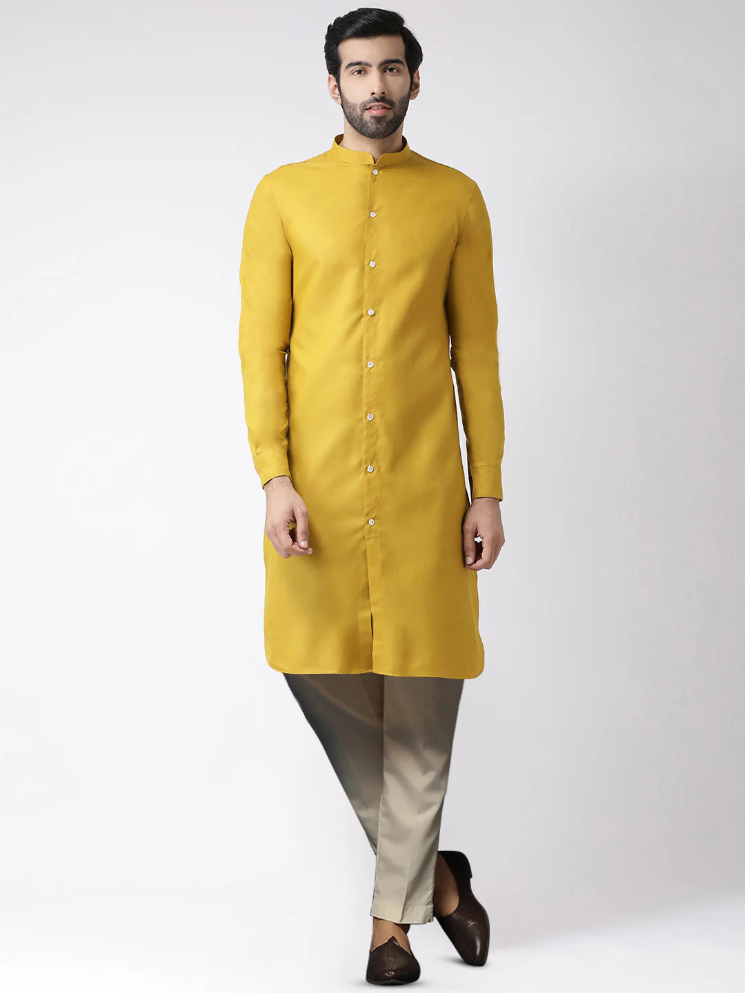 Kisah Men's Mustard Kurta Trousers Set